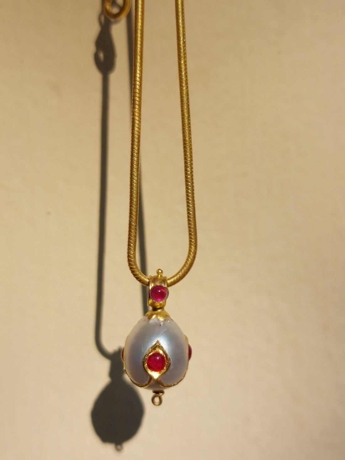 22K gold ruby and South Sea pearl pendant product photo