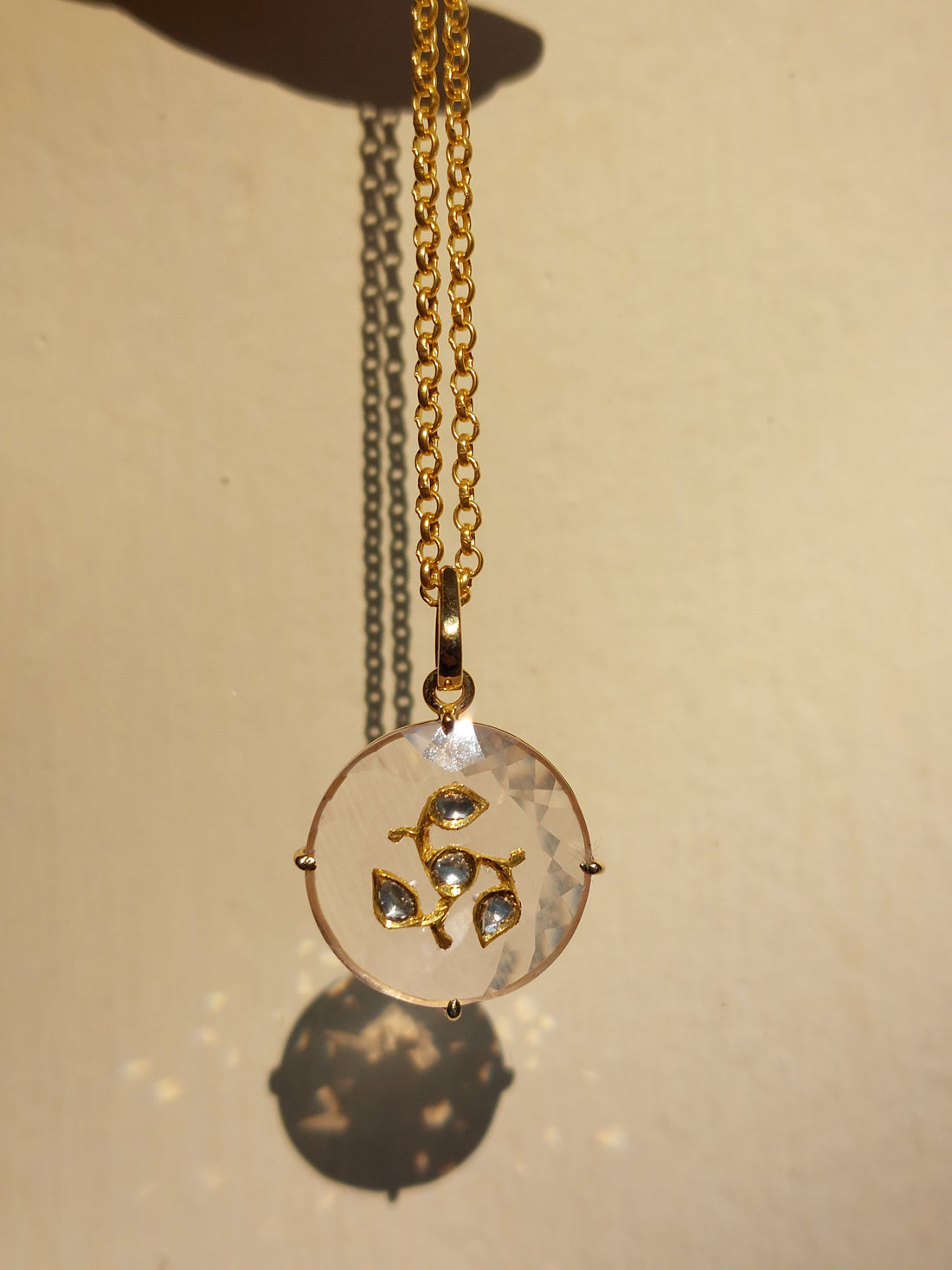 24K 14K gold rose quartz polki pendant product photo