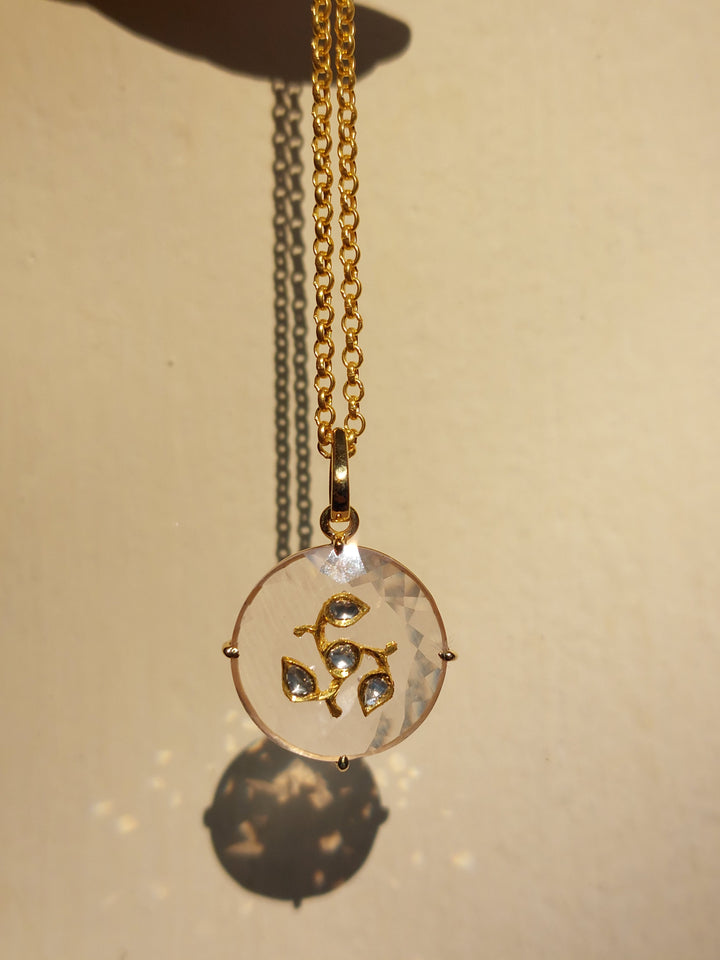 24K 14K gold rose quartz polki pendant product photo