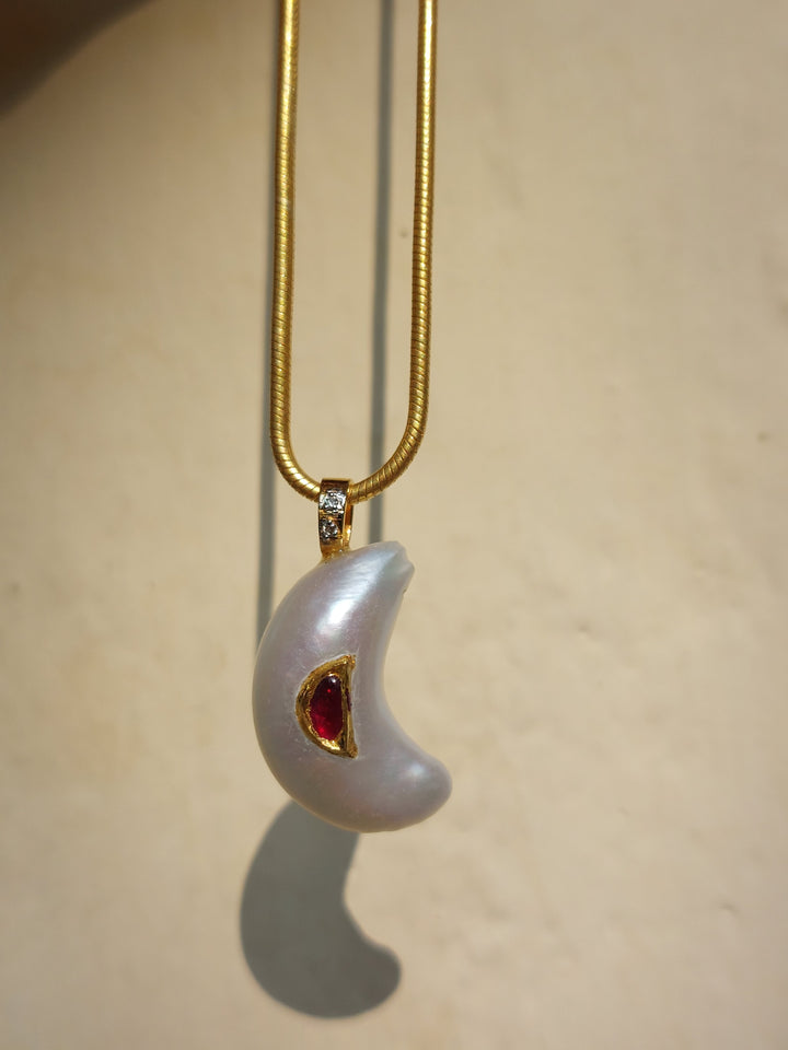 18K 24K gold cultured pearl and ruby diamond pendant product photo