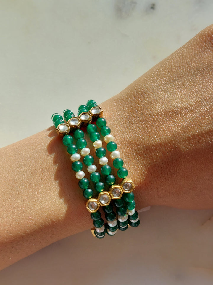 925 silver freshwater pearl and green onyx bracelet