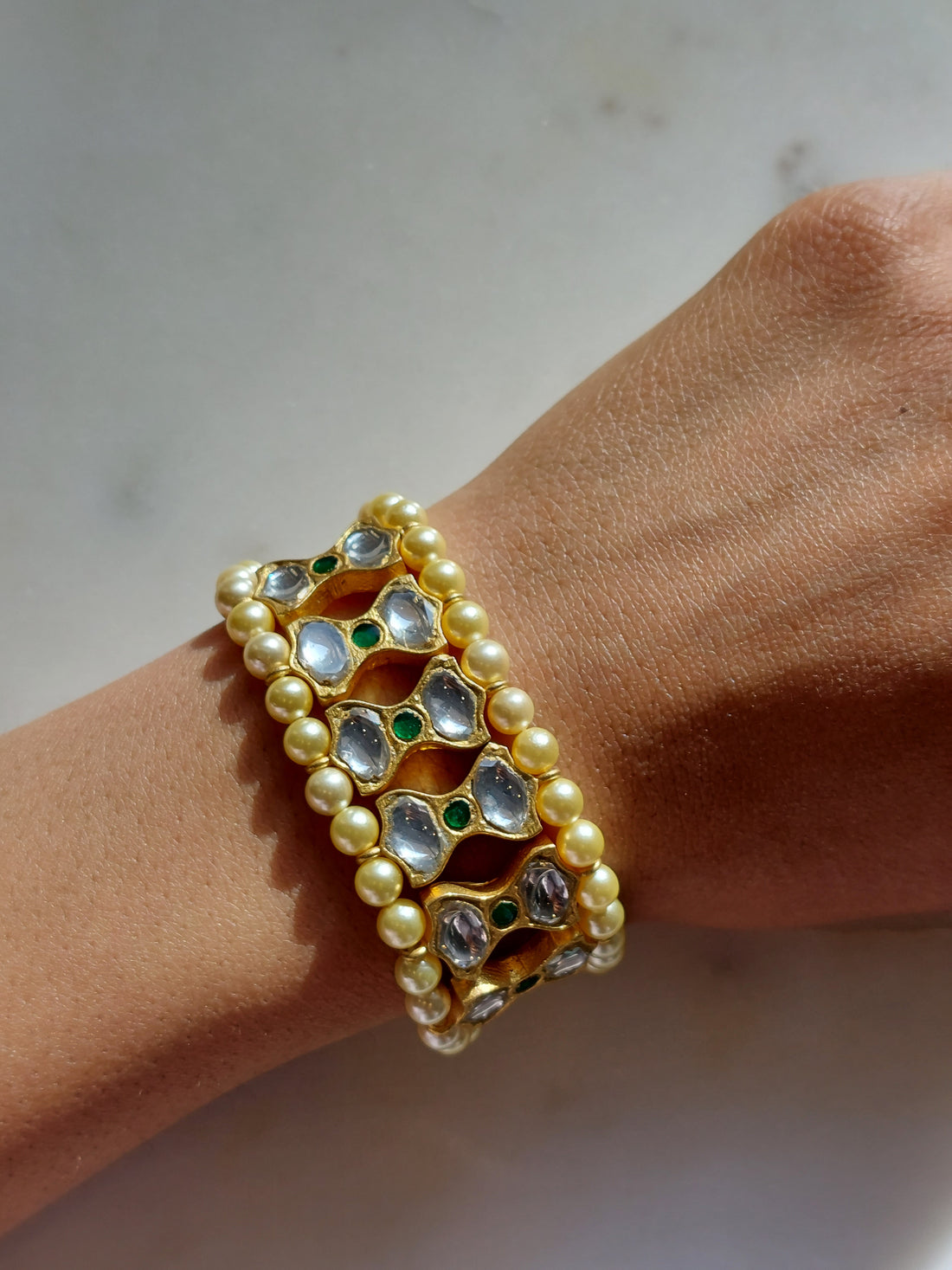 925 silver pearl kundan bracelet product photo