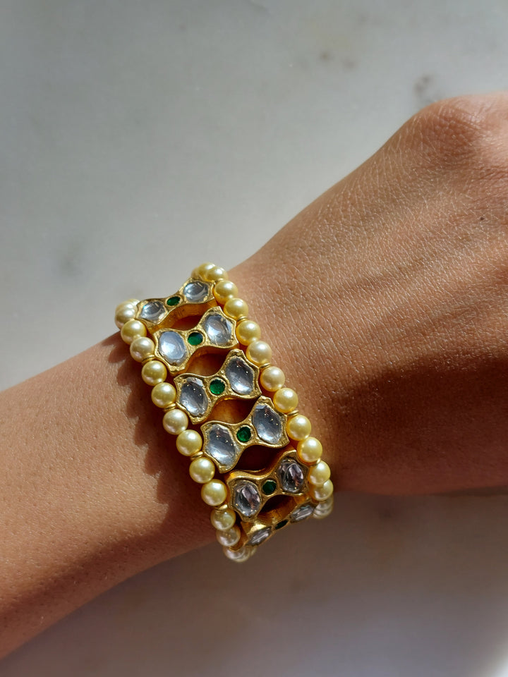 925 silver pearl kundan bracelet product photo