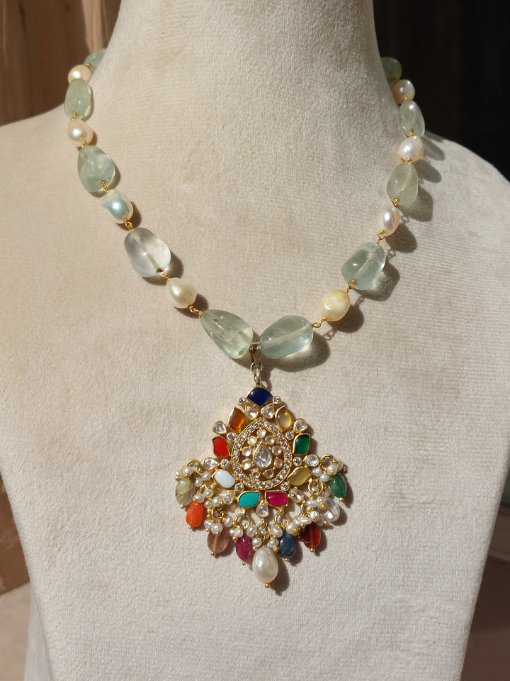 925 silver polki navaratna pendant mala product photo