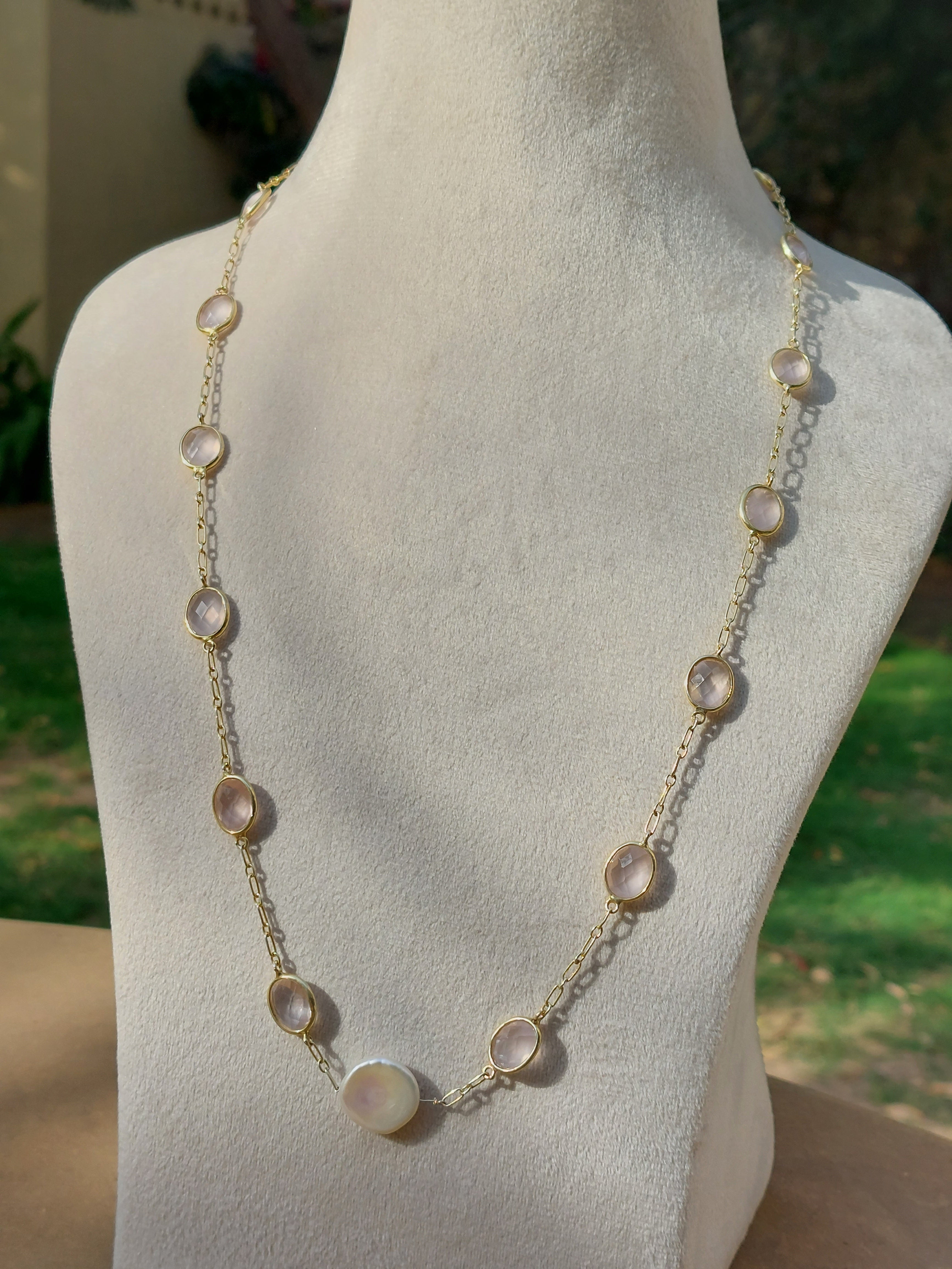 Clear Quartz and Cultured Pearl Mala