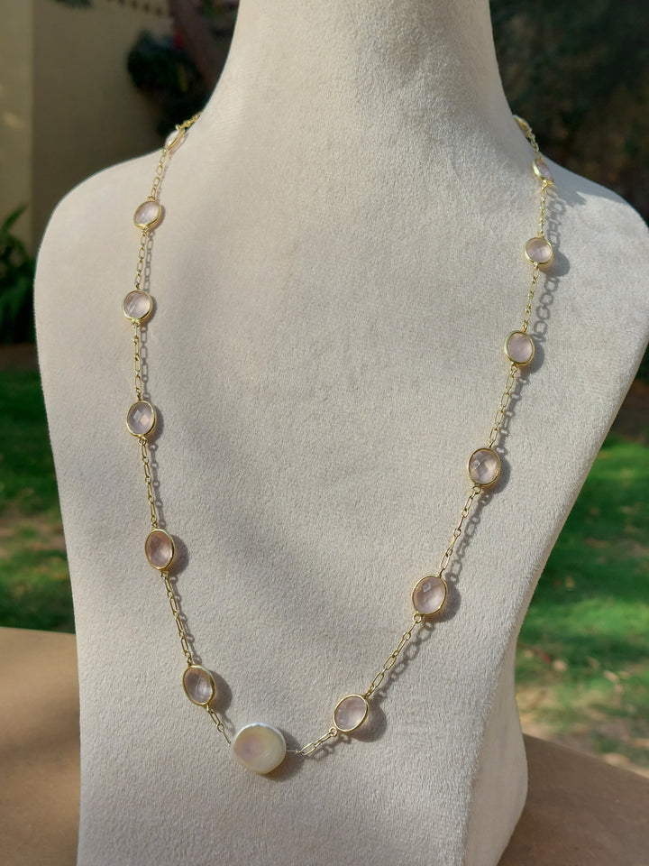 925 silver clear quartz and cultured pearl mala product photo