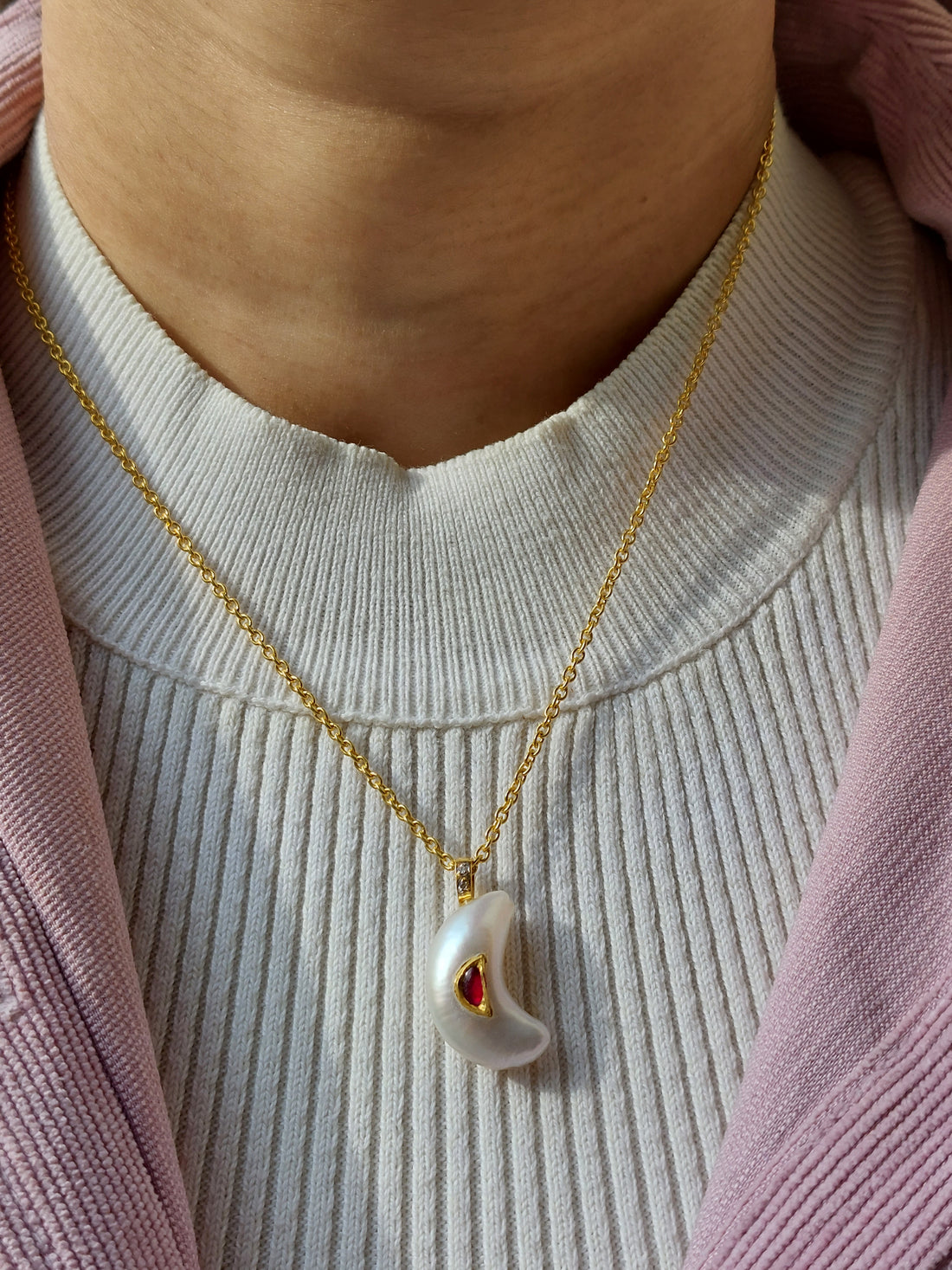 Gold pearl ruby diamond pendant product detail