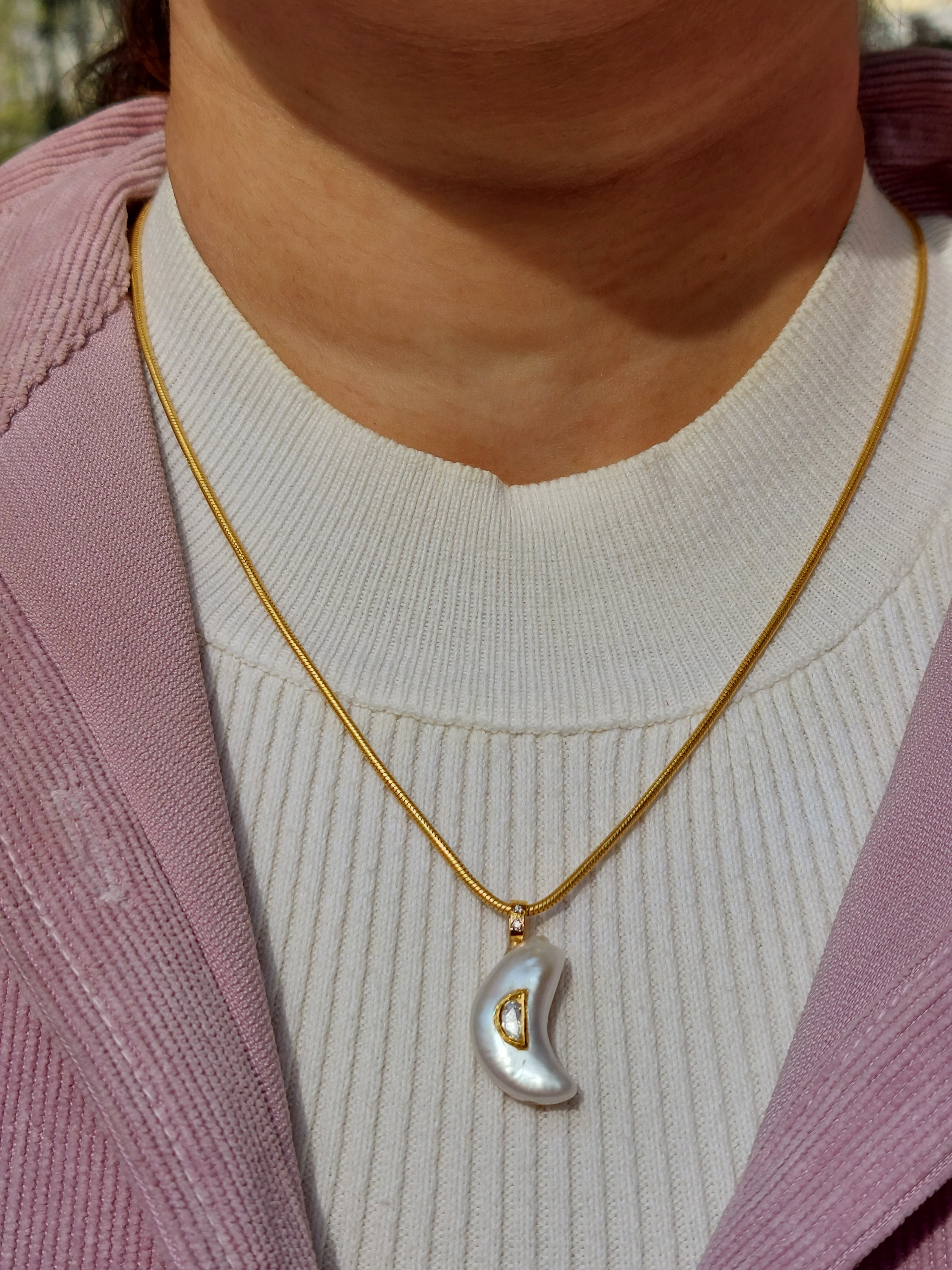 Gold pearl diamond polki pendant product detail