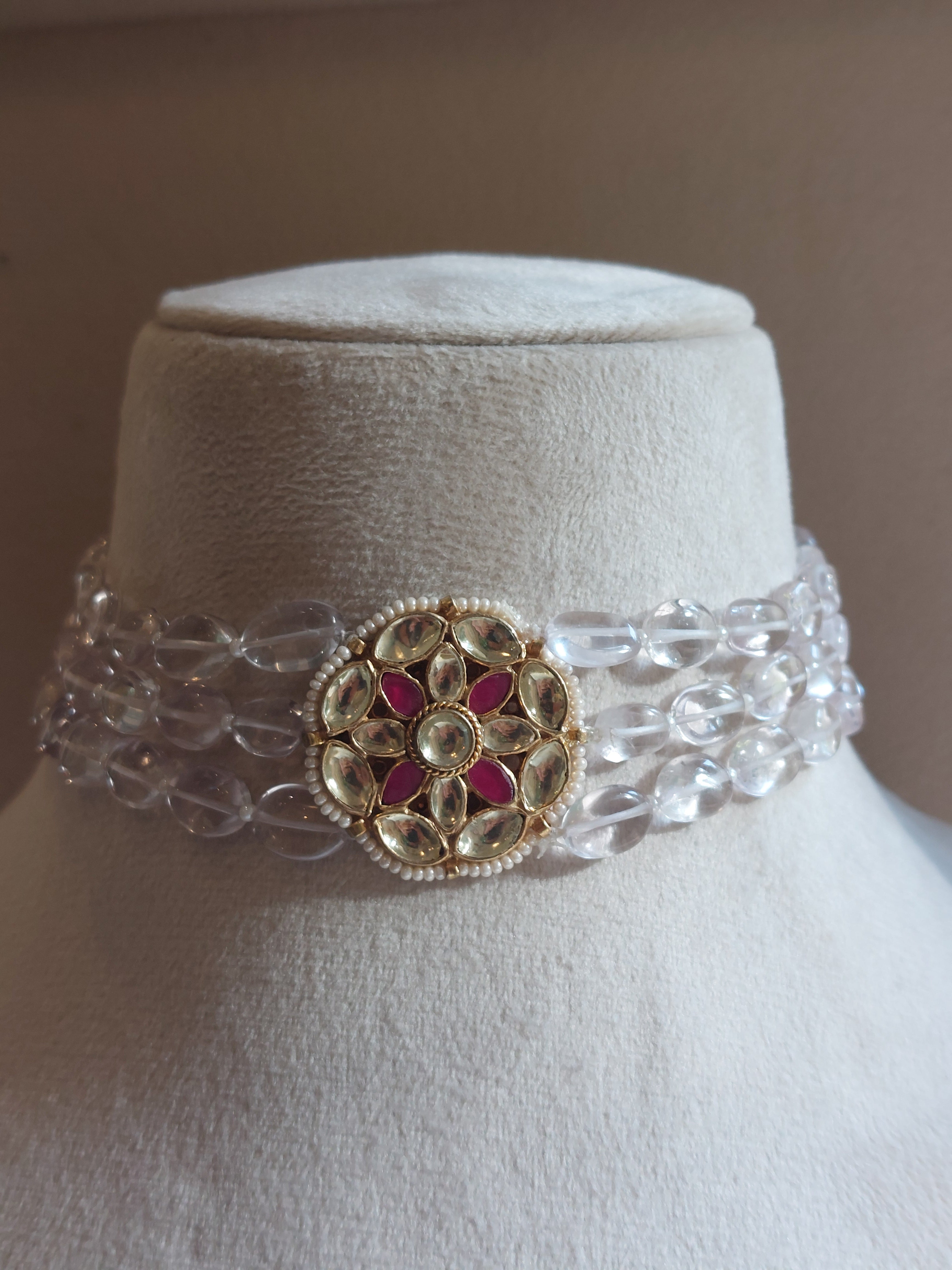Silver alloy kundan and amethyst choker product photo