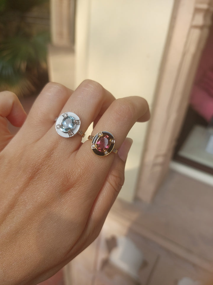 Enamel halo aquamarine tourmaline diamond ring product photo