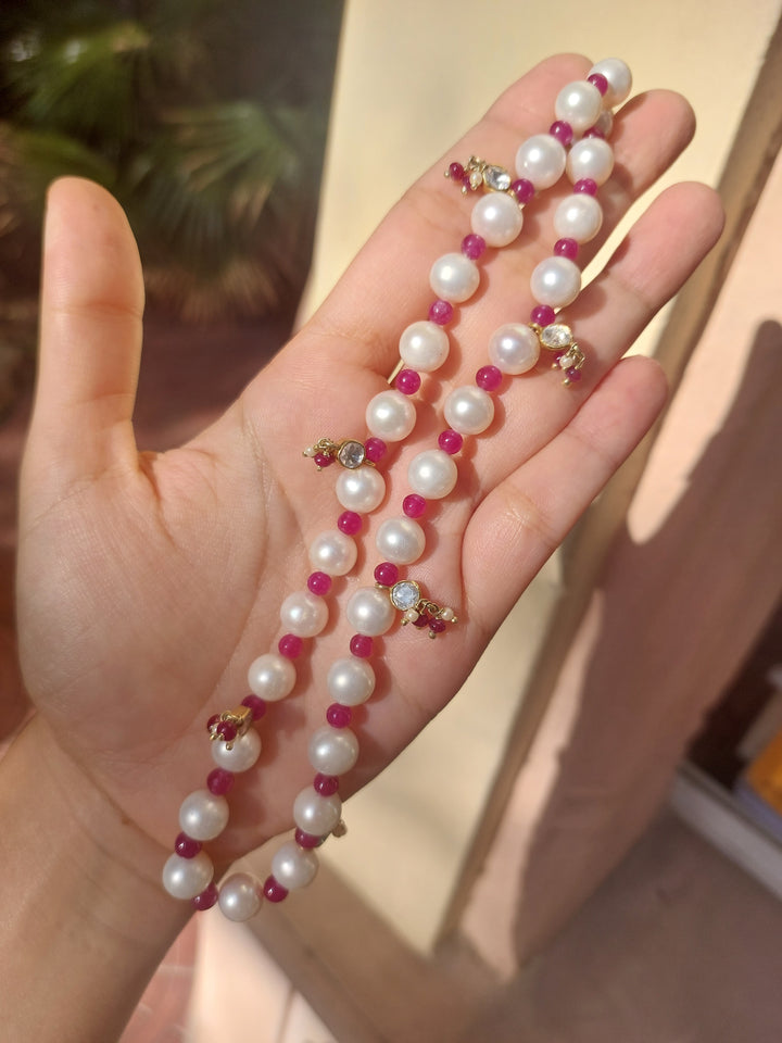 Ruby and pearl beaded necklace product photo