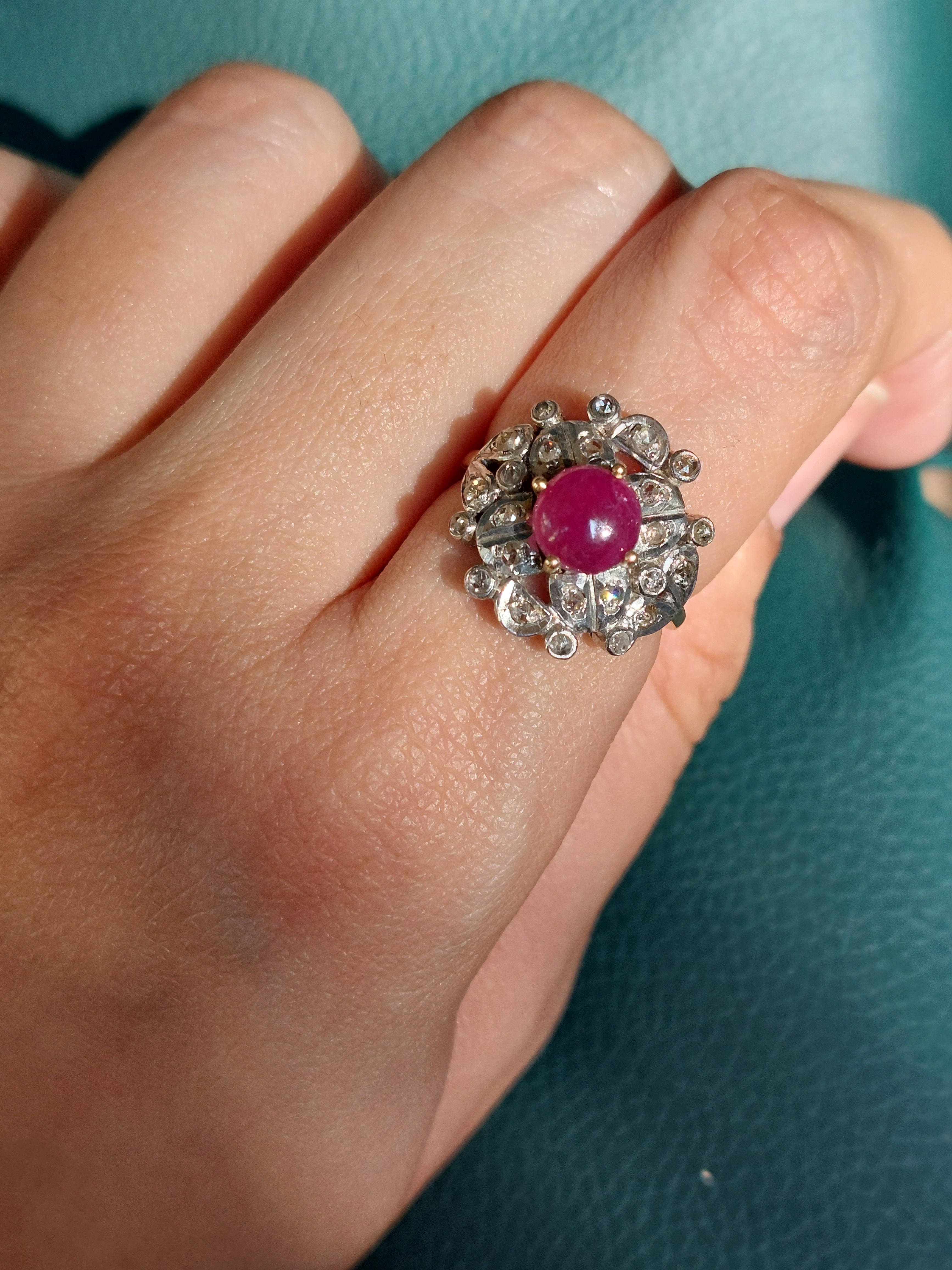 Ruby and Diamond Cluster Ring