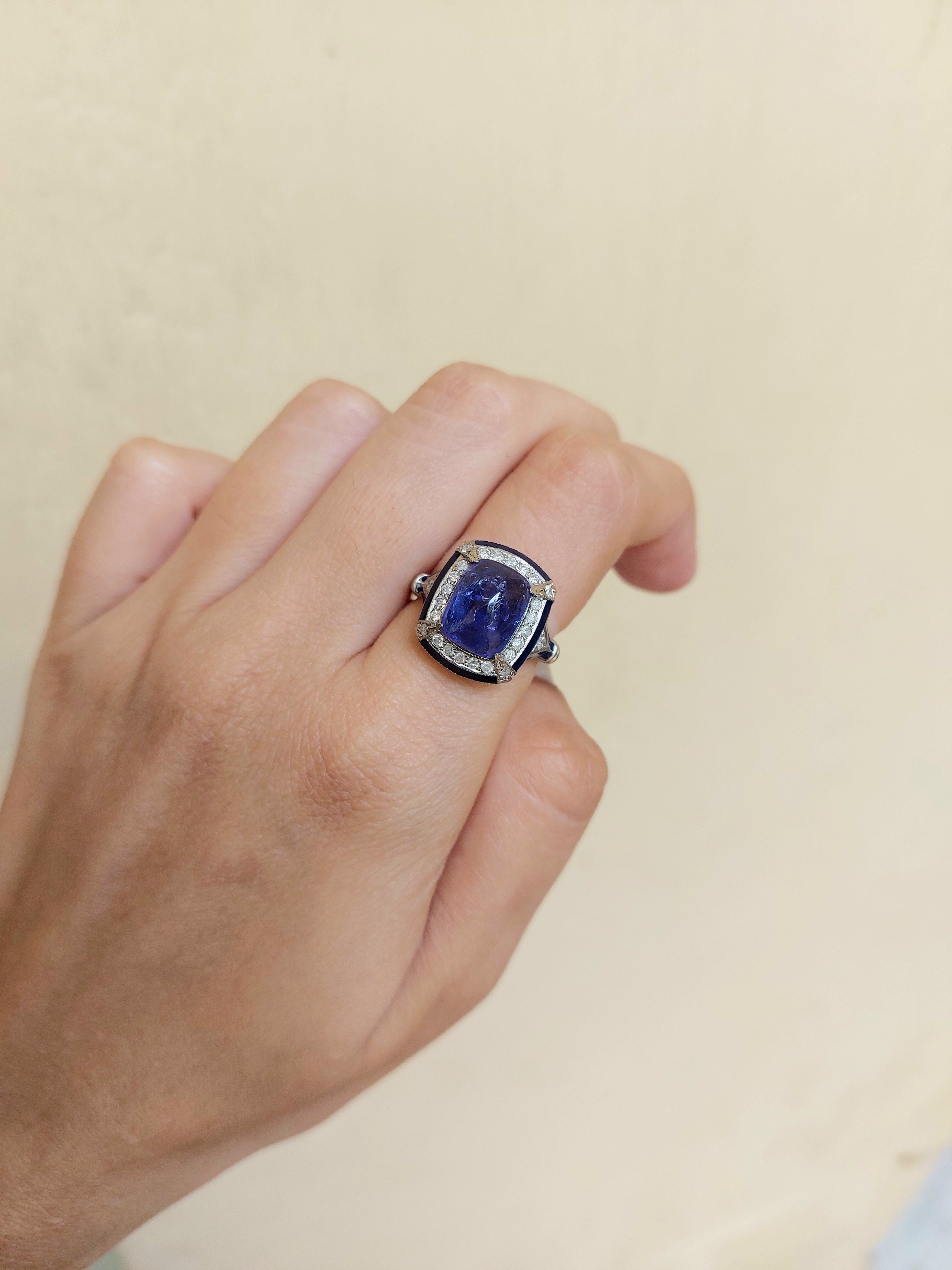 Cushion-cut tanzanite halo ring alternate angle