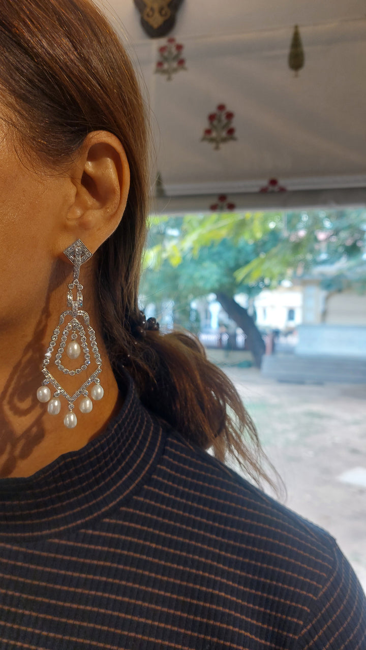 Diamond Freshwater Pearl Earrings