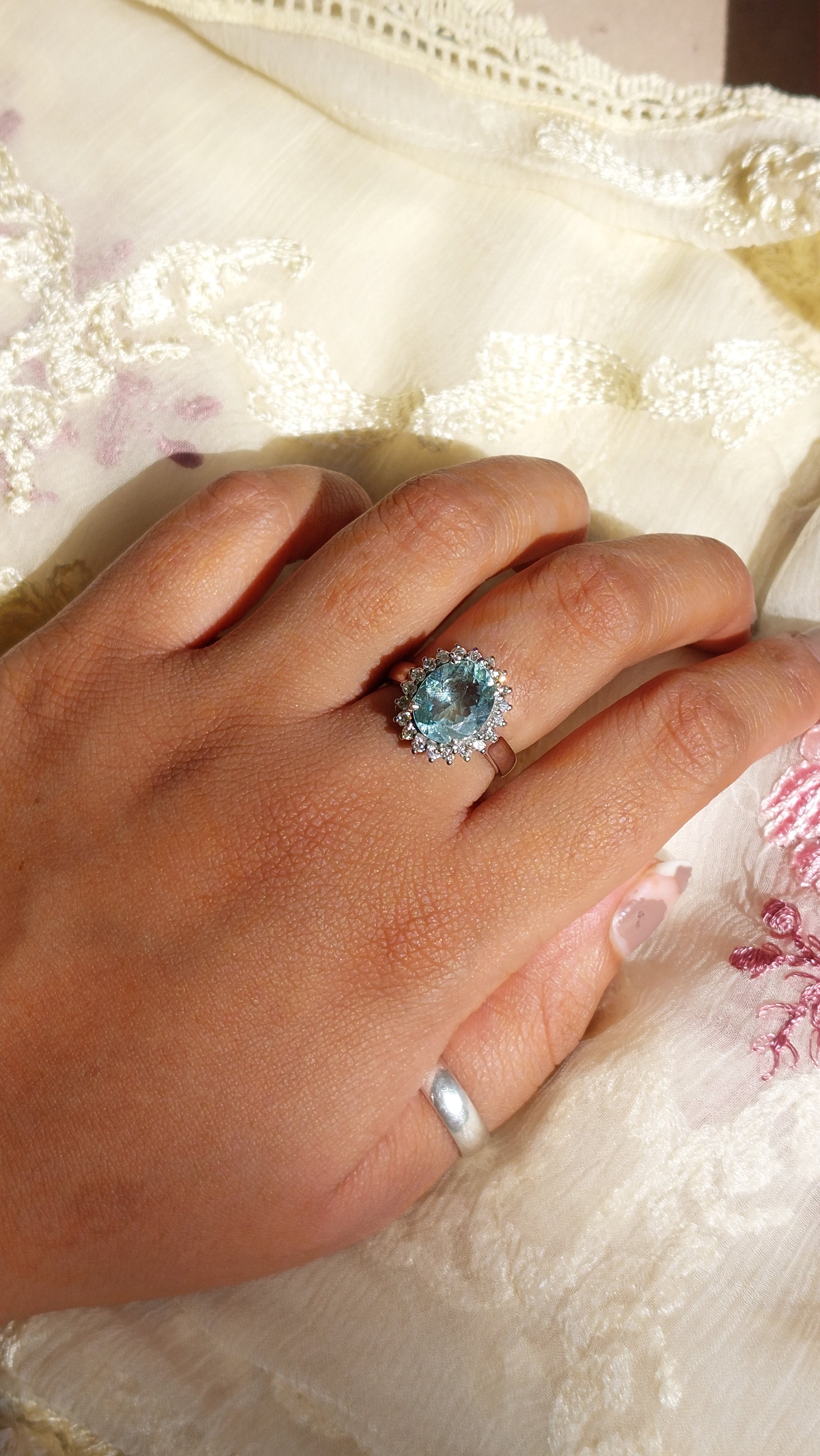 925 silver aquamarine diamond ring styled shot