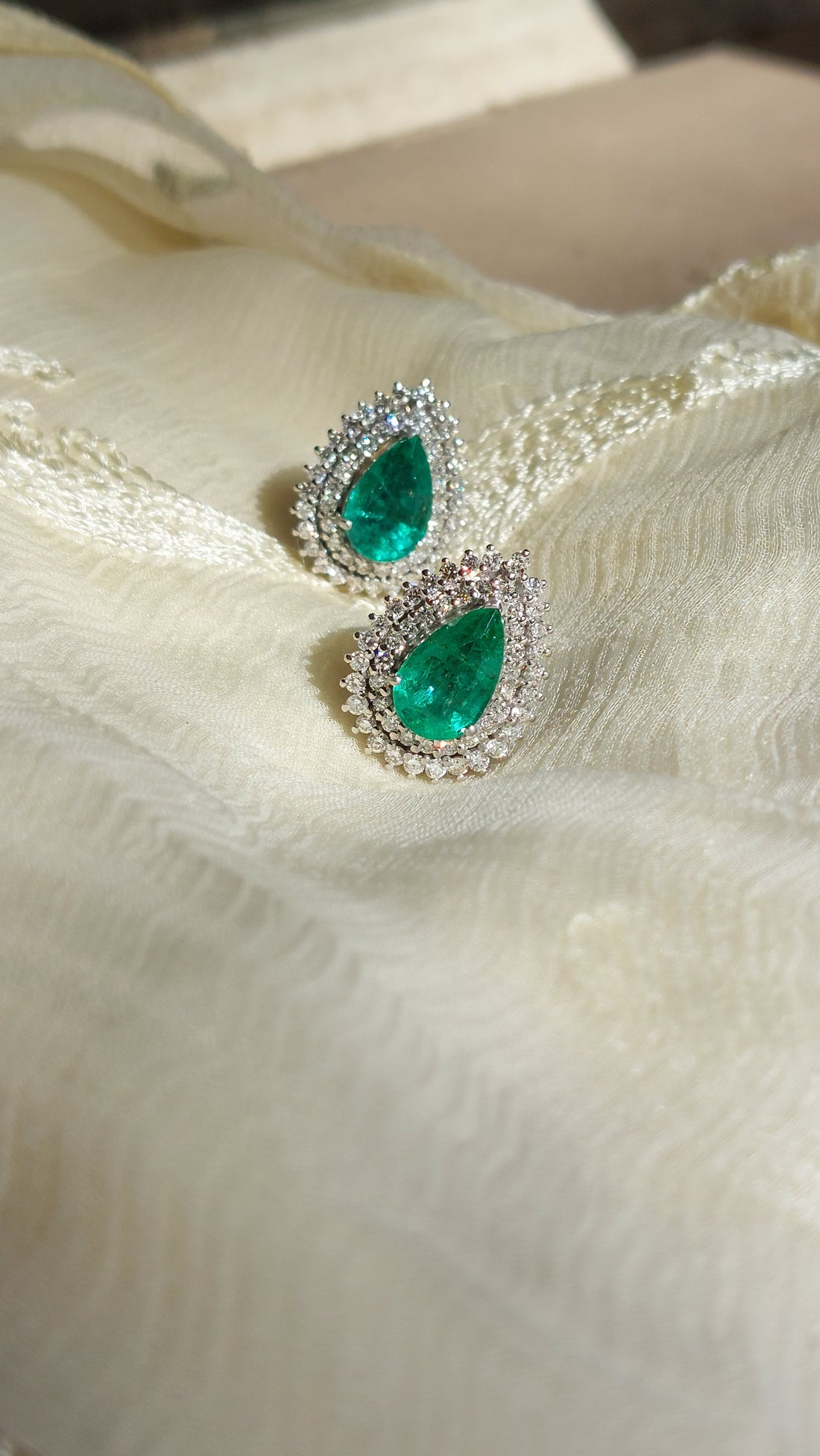925 silver pear emerald diamond earrings alternate angle