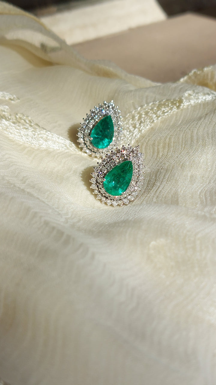 925 silver pear emerald diamond earrings alternate angle