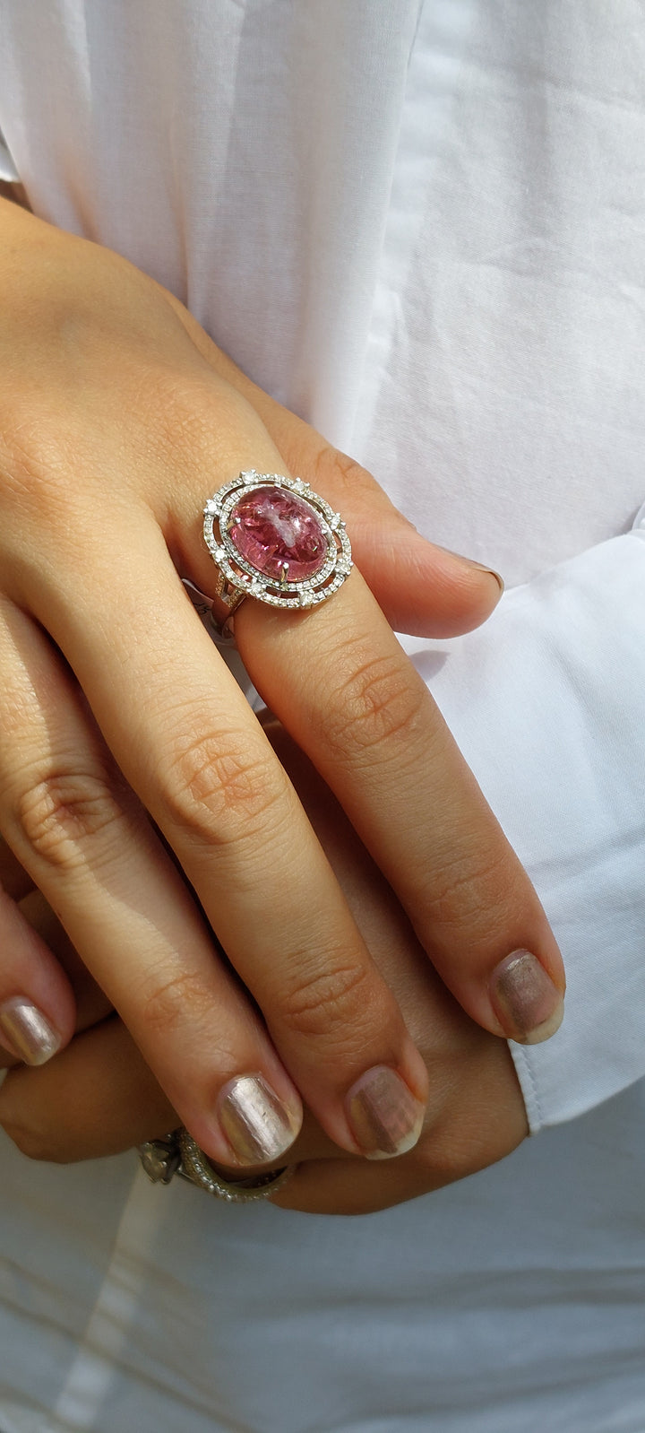 925 silver tourmaline diamond ring 47C alternate angle