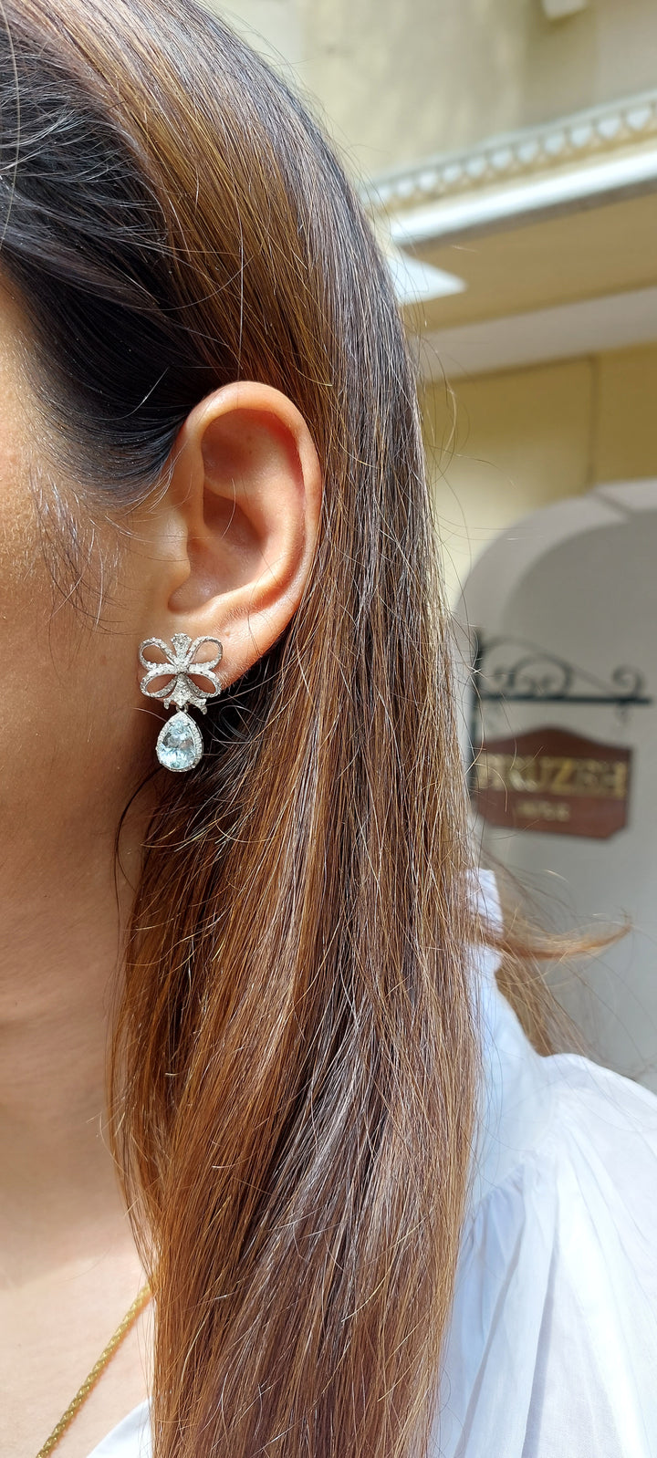 925 silver natural aquamarine diamond earrings 58C