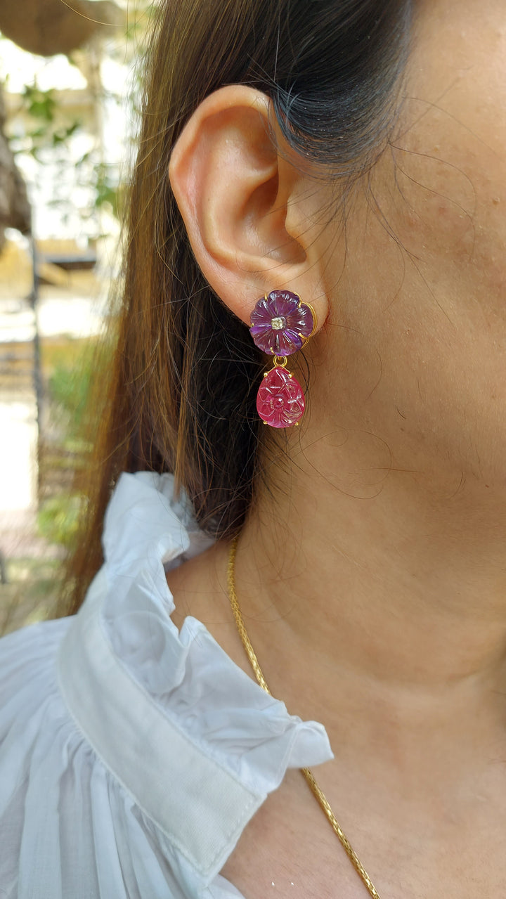 925 silver natural ruby amethyst earrings SKU32