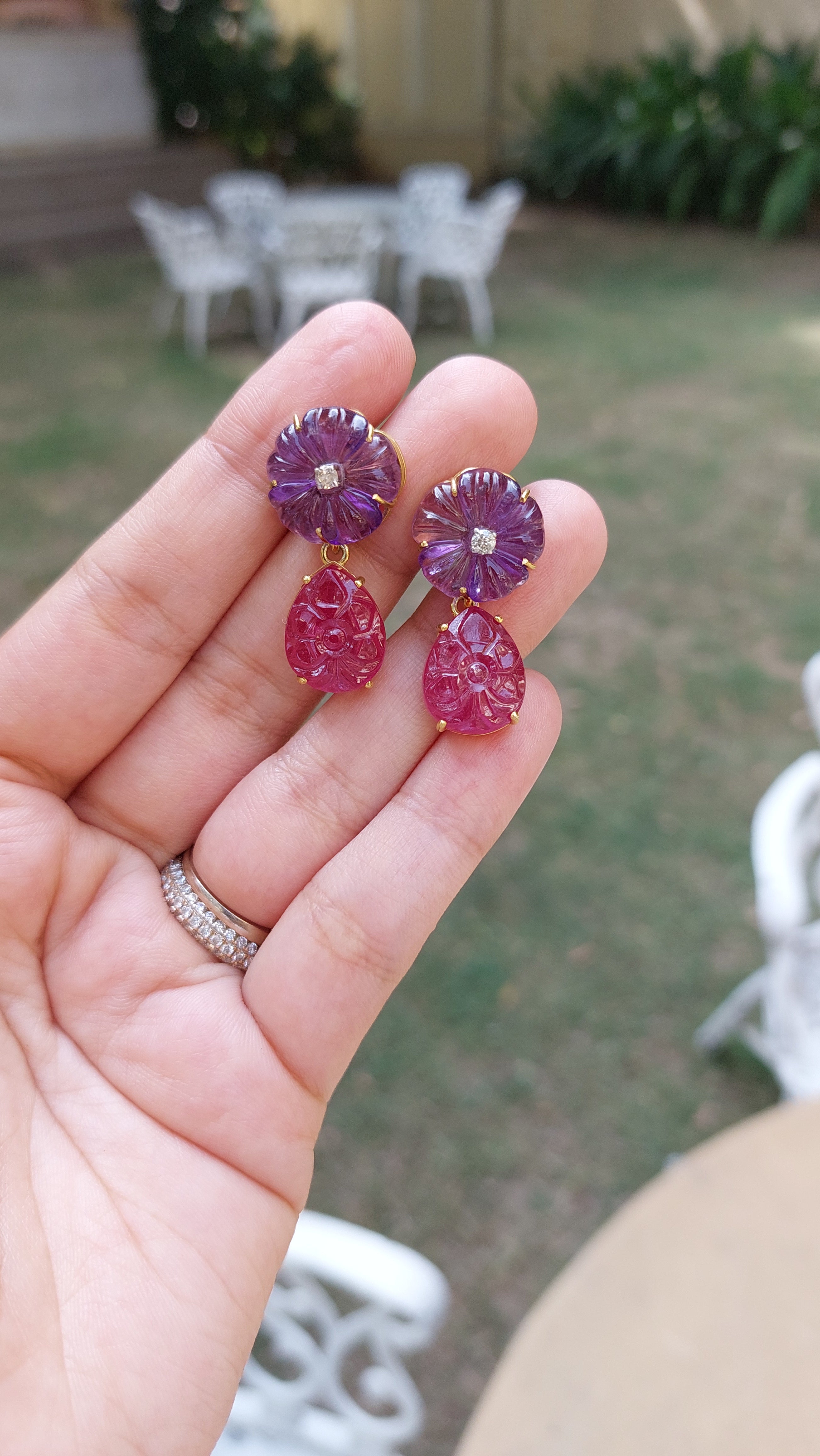 925 silver ruby amethyst earrings alternate angle