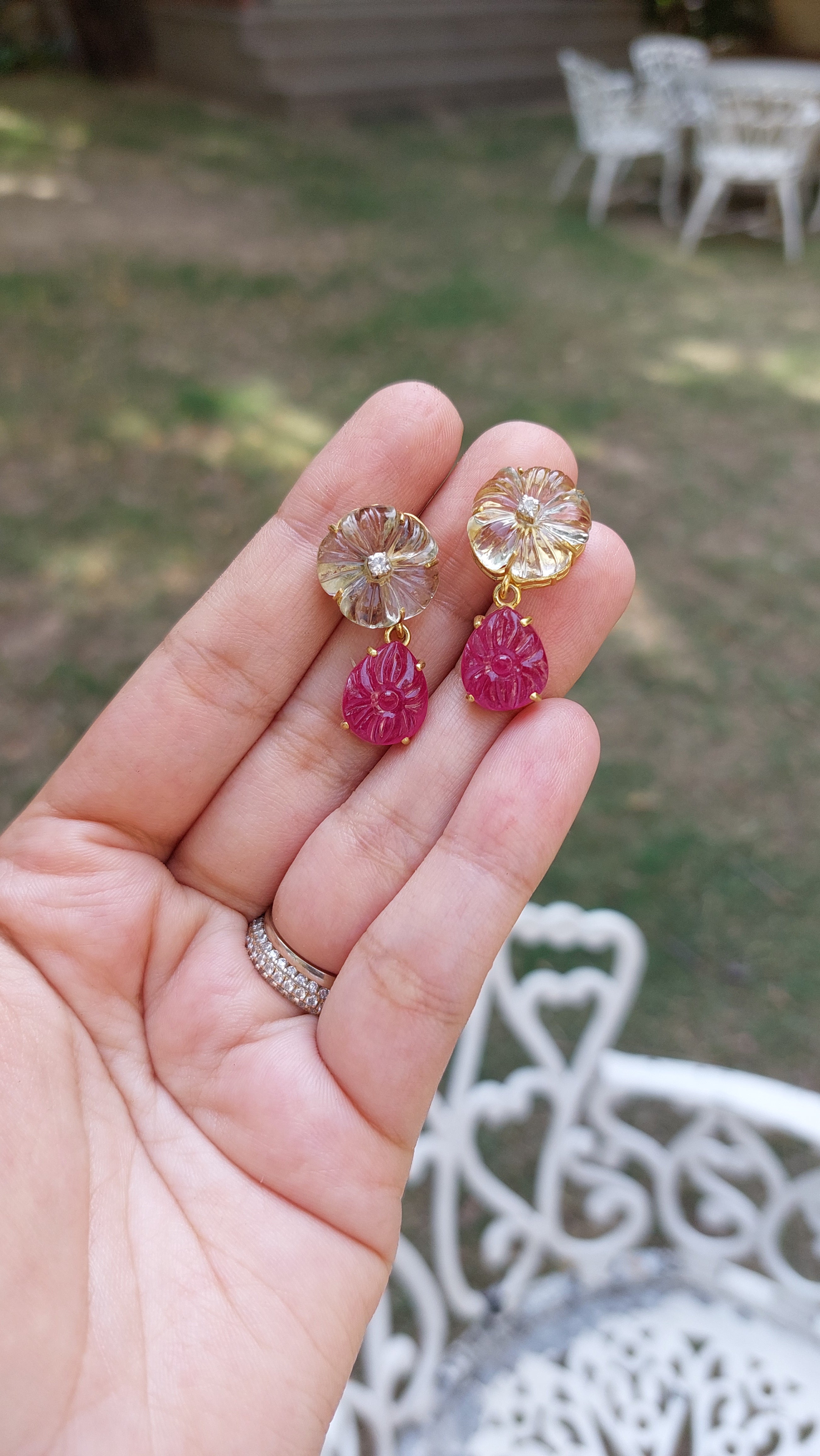 925 silver ruby green amethyst earrings alternate angle
