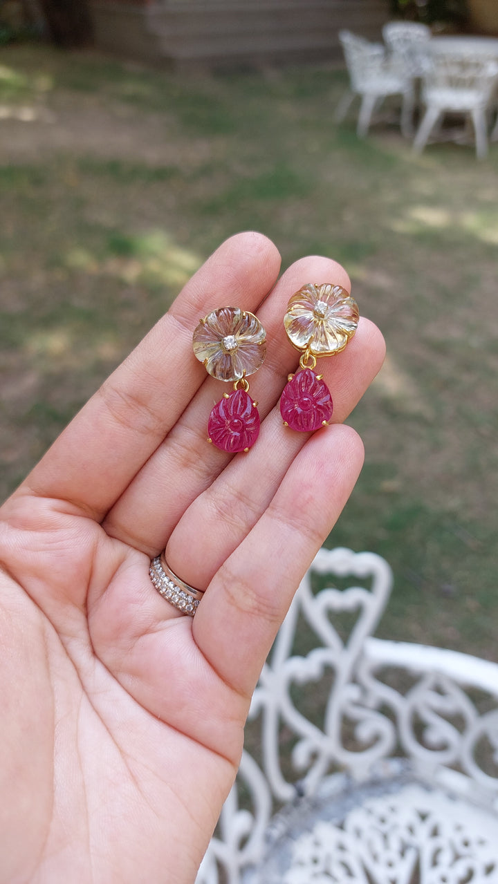 925 silver ruby green amethyst earrings alternate angle