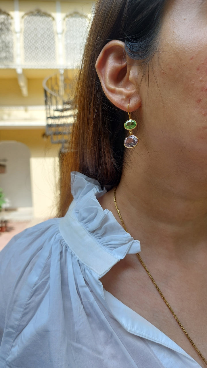 925 silver natural amethyst and peridot earrings product photo
