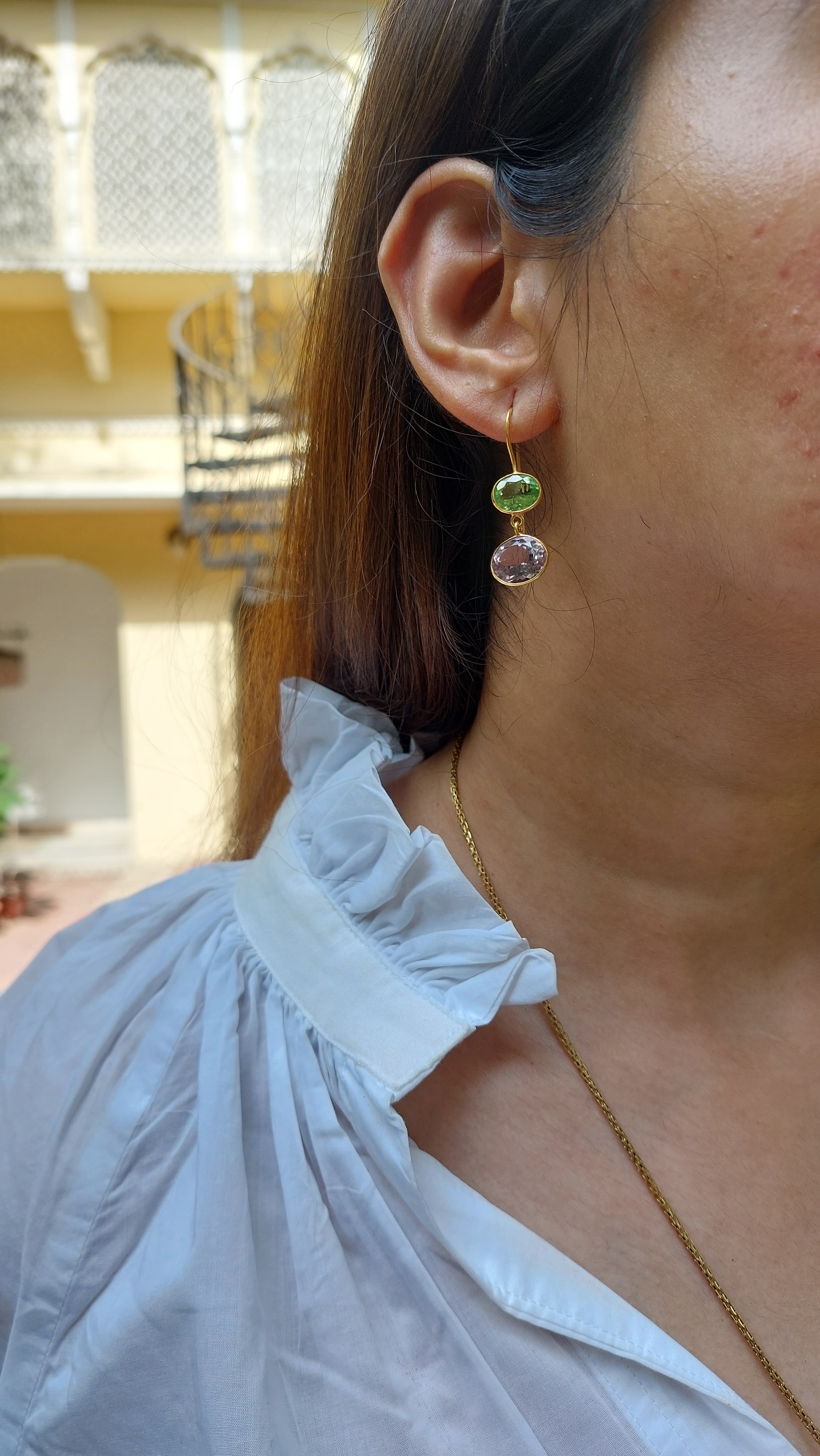 925 silver amethyst peridot earrings alternate angle