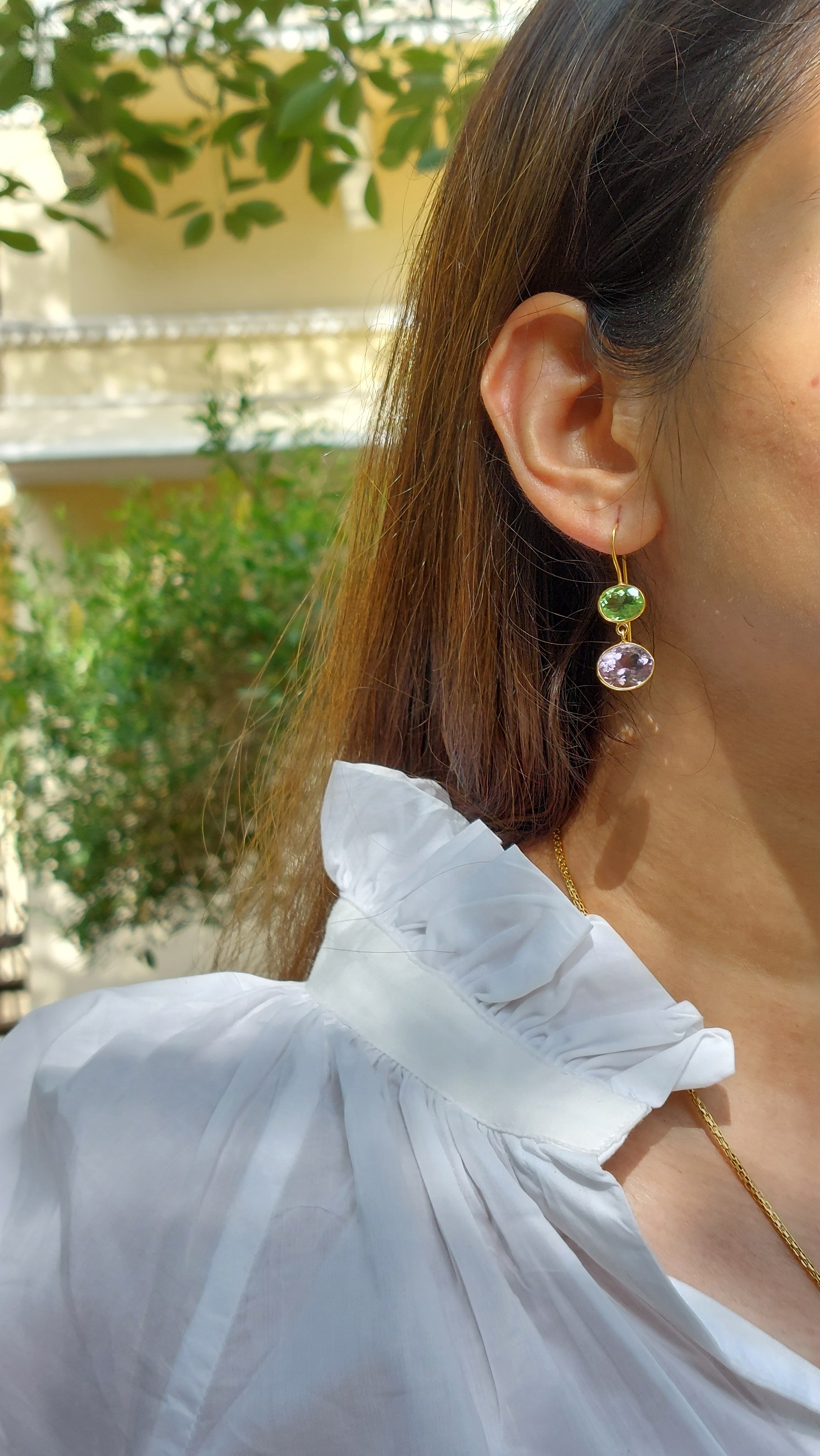 925 silver amethyst peridot earrings close-up detail