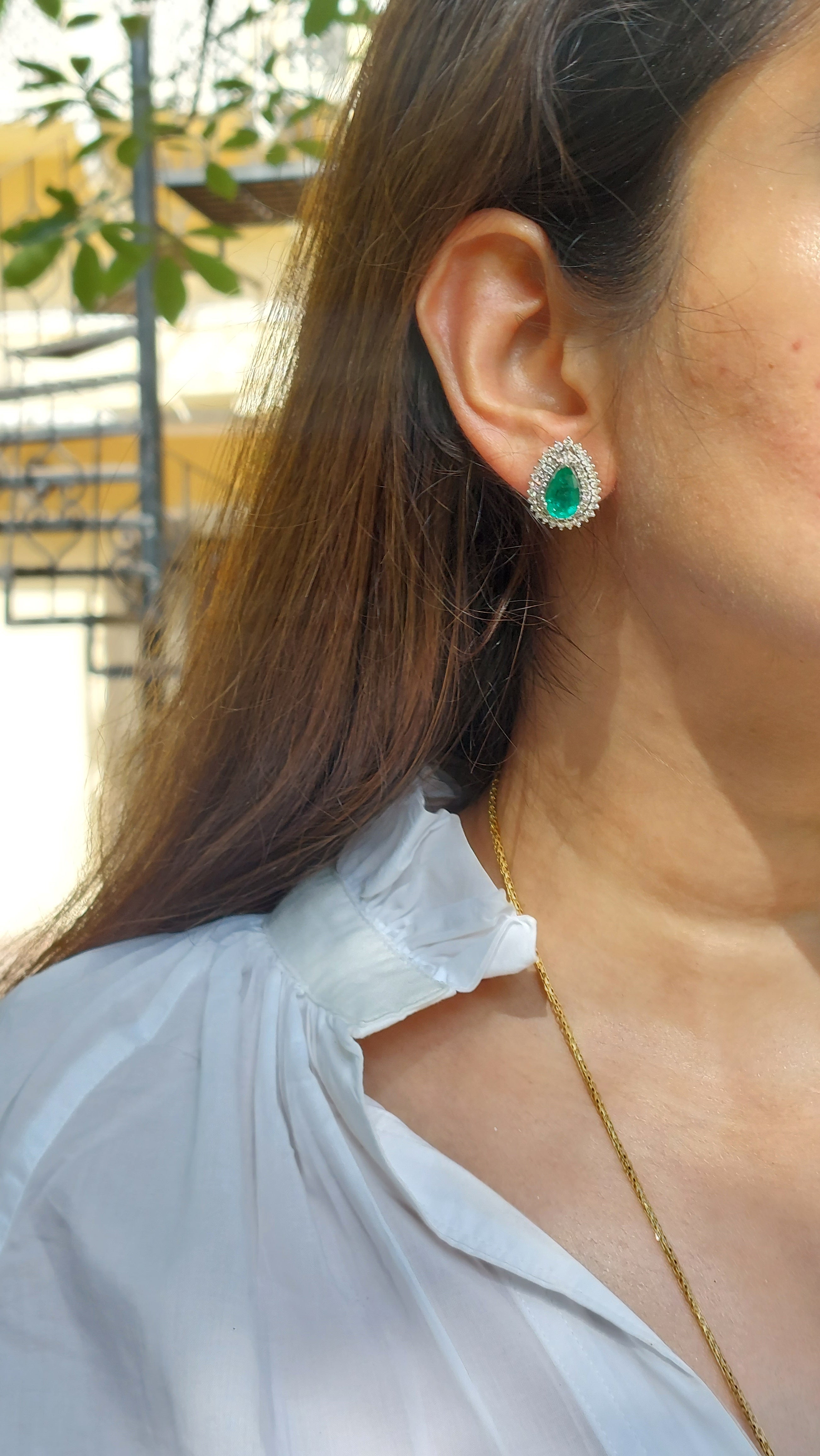 925 silver Zambian pear emerald diamond earrings SKU33