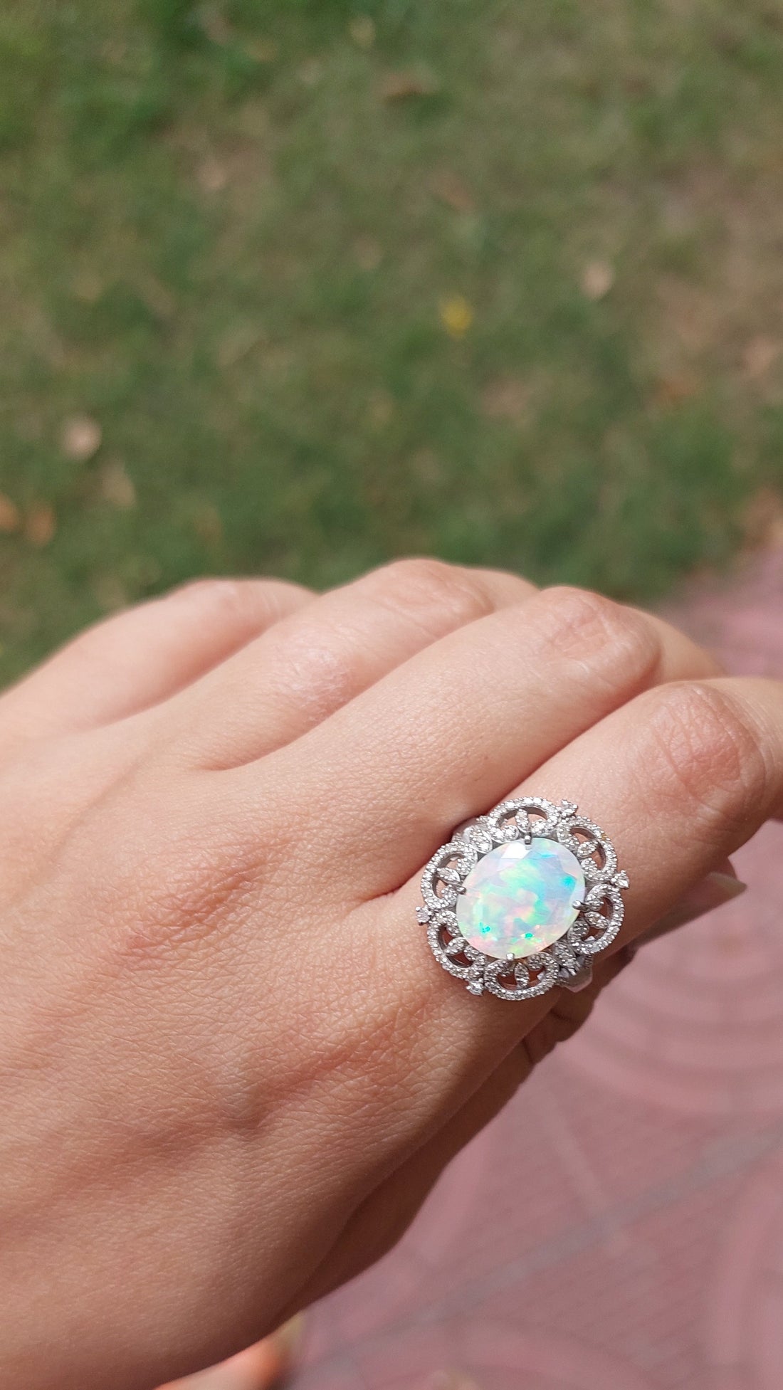 925 silver natural opal diamond ring 30C