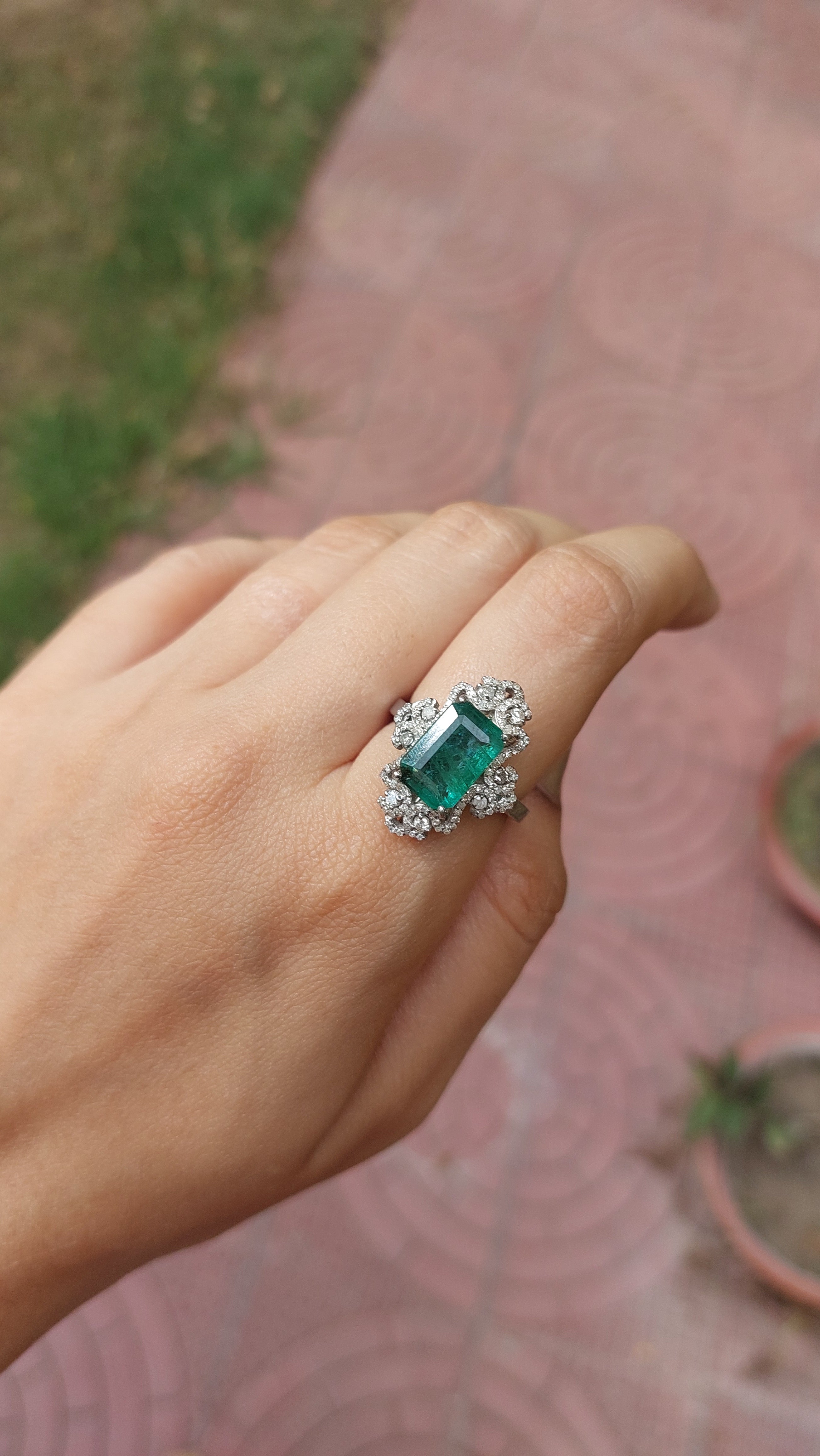 925 silver emerald diamond ring styled shot