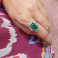 Natural Emerald & Diamond Ring in 925 Silver