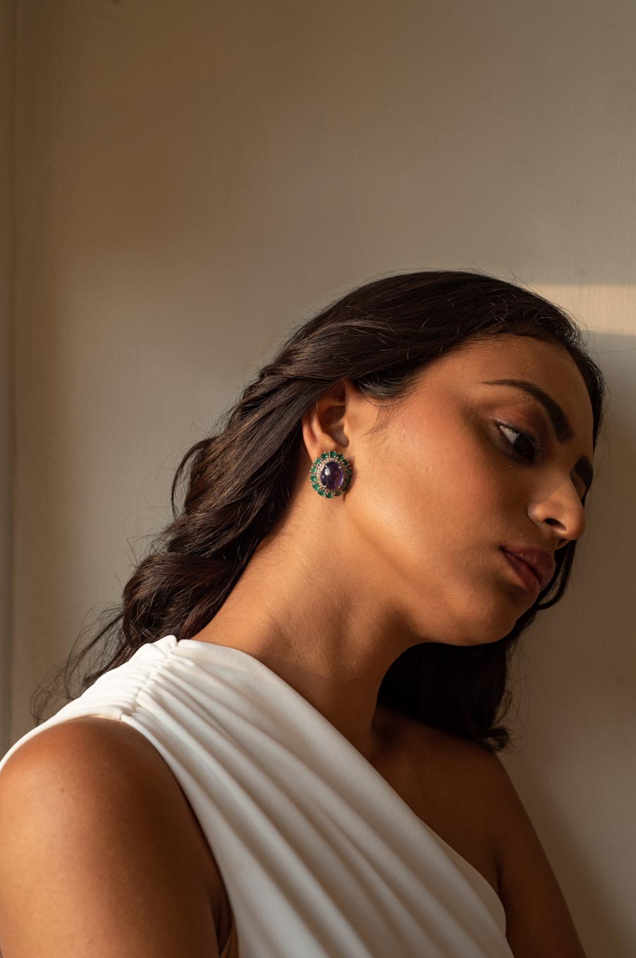 925 silver Azure Earrings deep blue oval gemstones worn by model