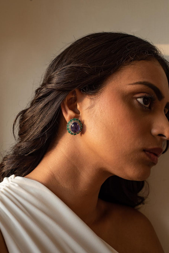 925 silver hoop earrings with blue and green gemstones