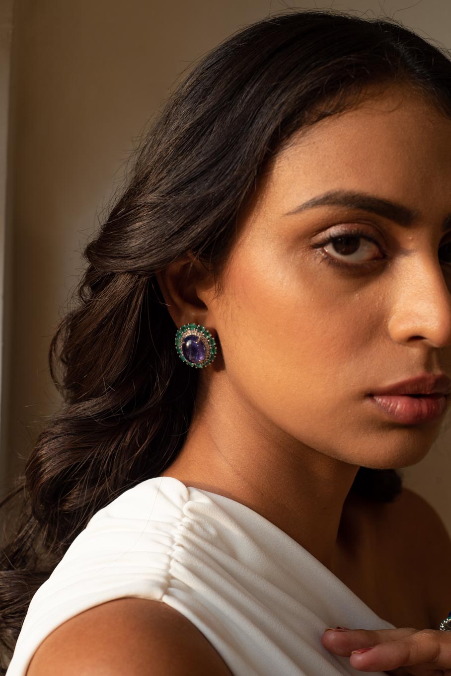 925 silver contemporary earrings square blue stone detailing