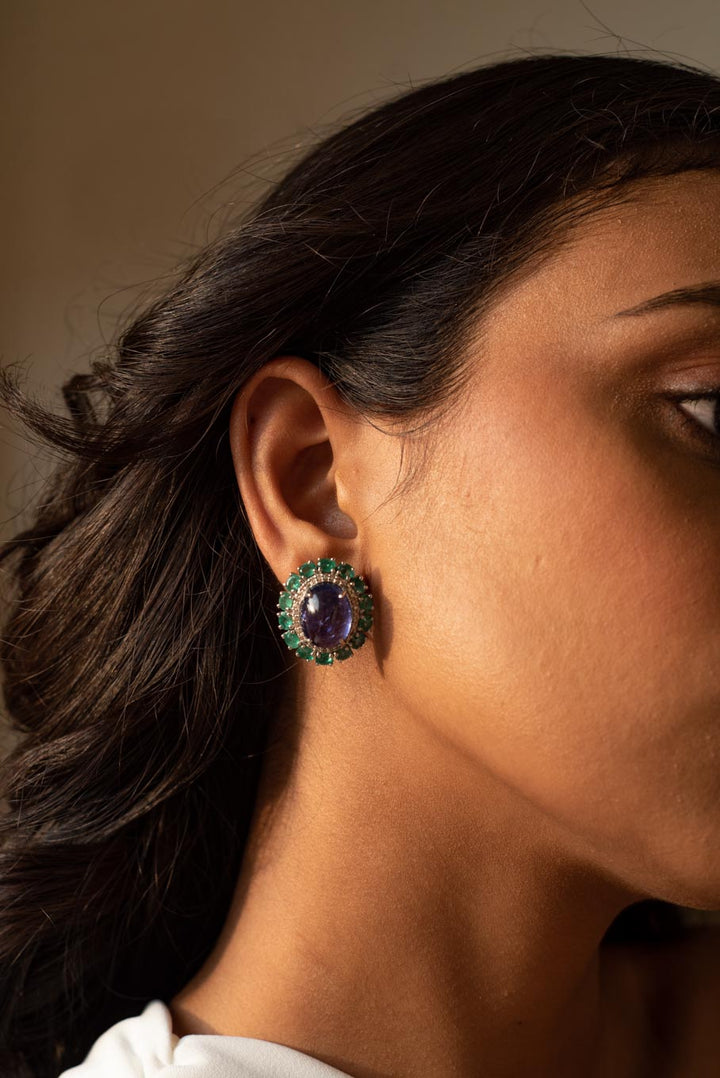925 silver Azure Earrings with emerald tanzanite and diamonds
