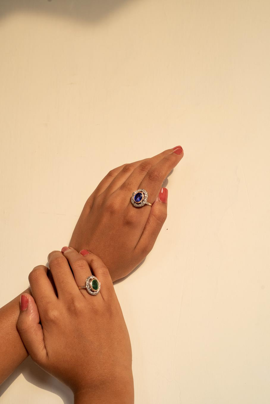 925 silver Art Deco blue sapphire ring on hand
