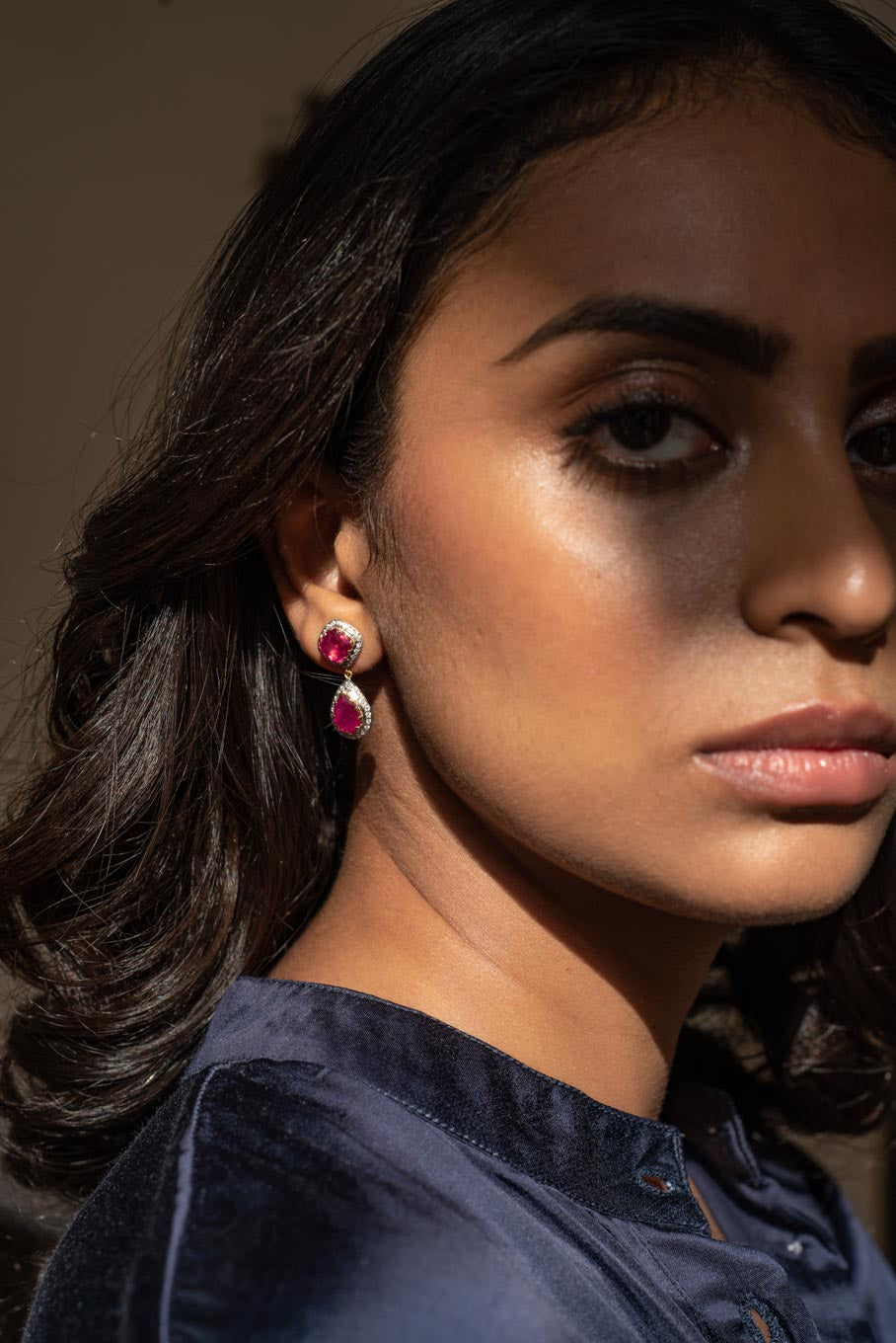 14K gold Umrao Earring teardrop pink and white gemstones