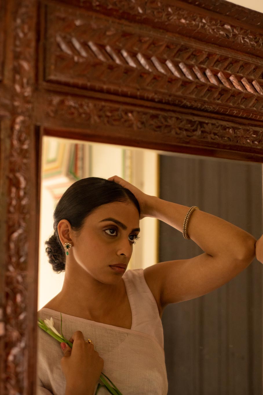 14K gold polki Sultana earrings worn by model