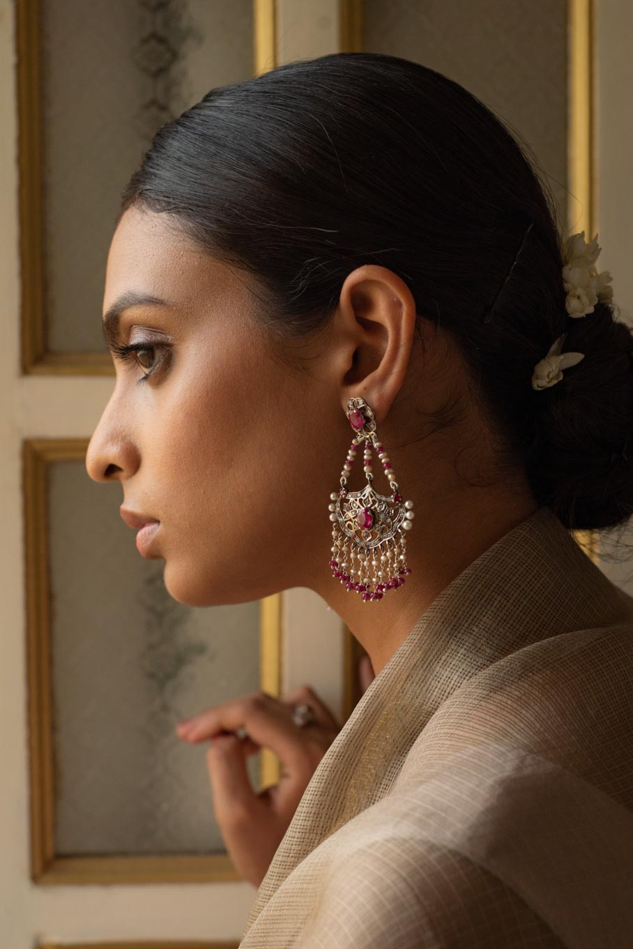 925 silver Mahira Earrings ruby with pink and white gemstones