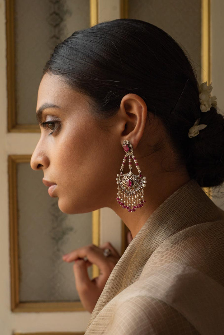 925 silver Mahira Earrings ruby with pink and white gemstones