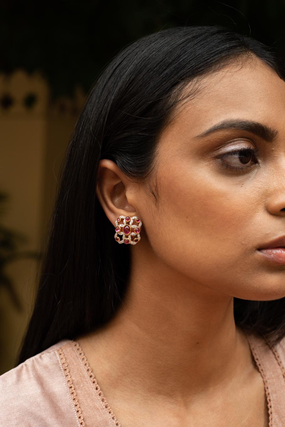 14K gold Bahar Earring tourmaline floral design