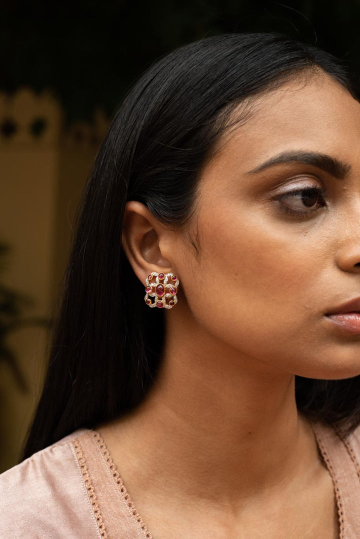 14K gold Bahar Earring tourmaline floral design