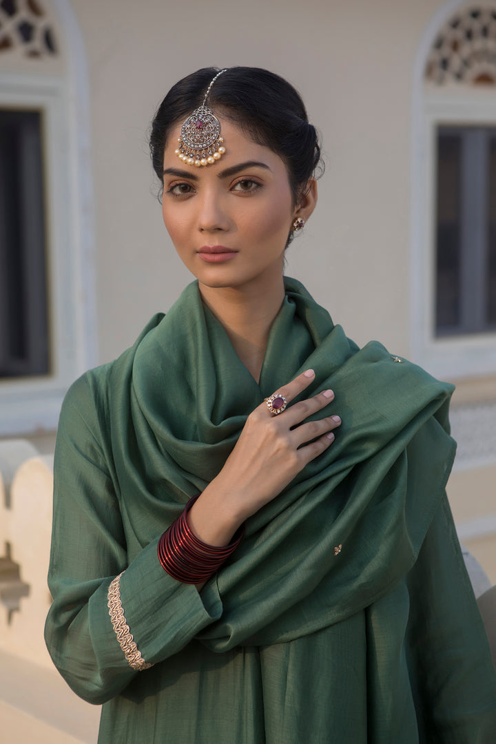 925 silver rosecut diamond and ruby maang tika worn on forehead