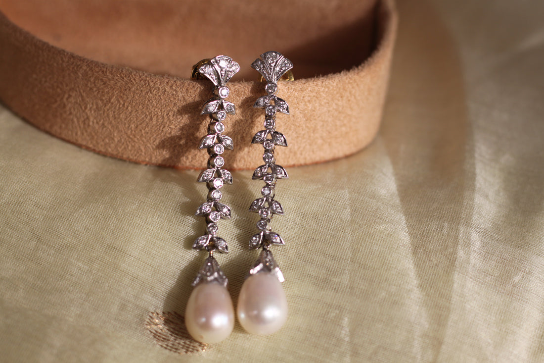925 silver Laila Leaf Earrings dangling pearls