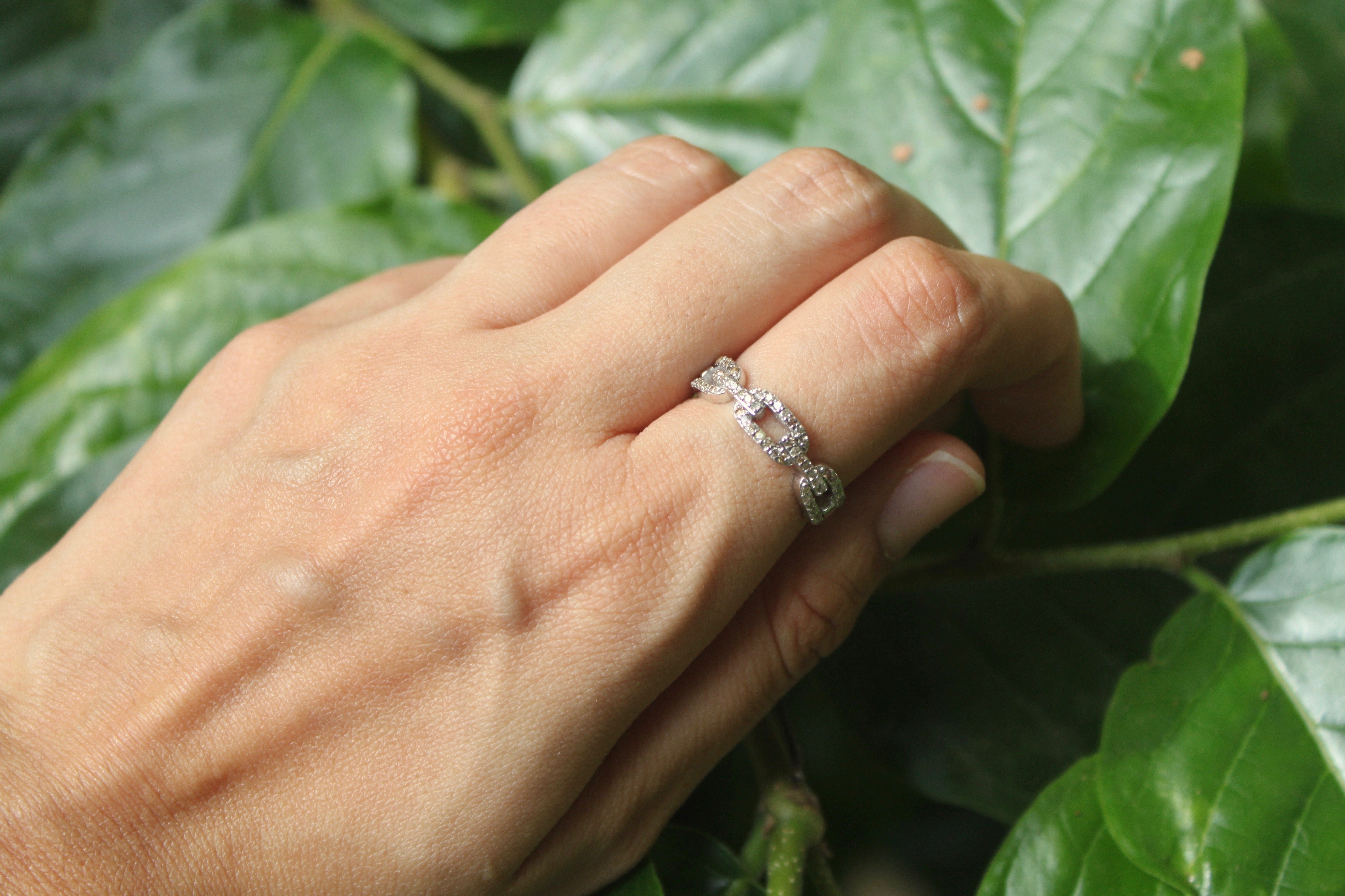 925 silver Art Deco link ring linked geometric shapes