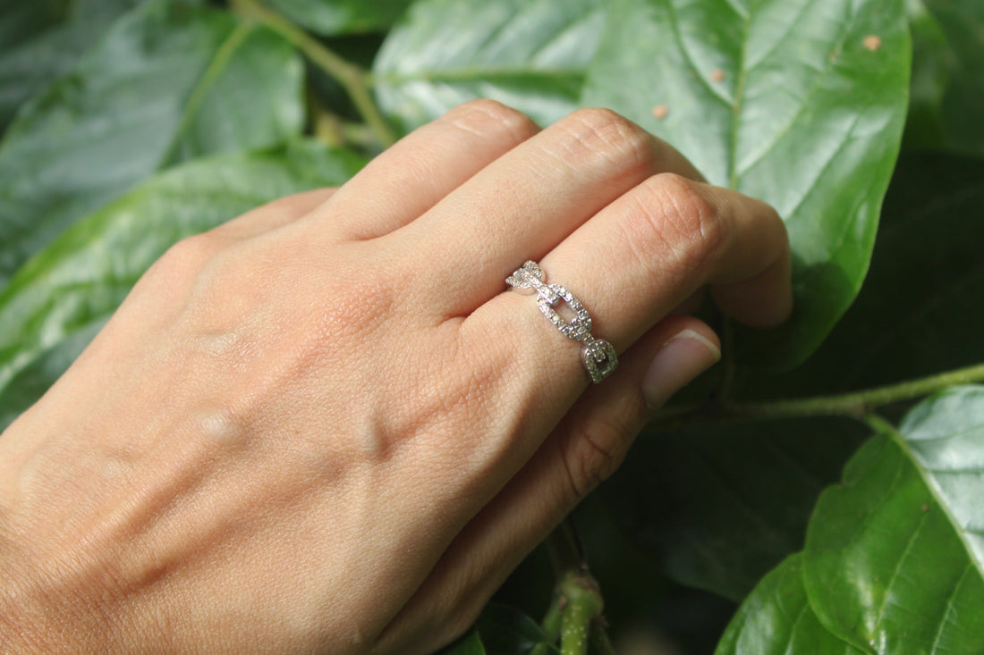925 silver Art Deco link ring linked geometric shapes