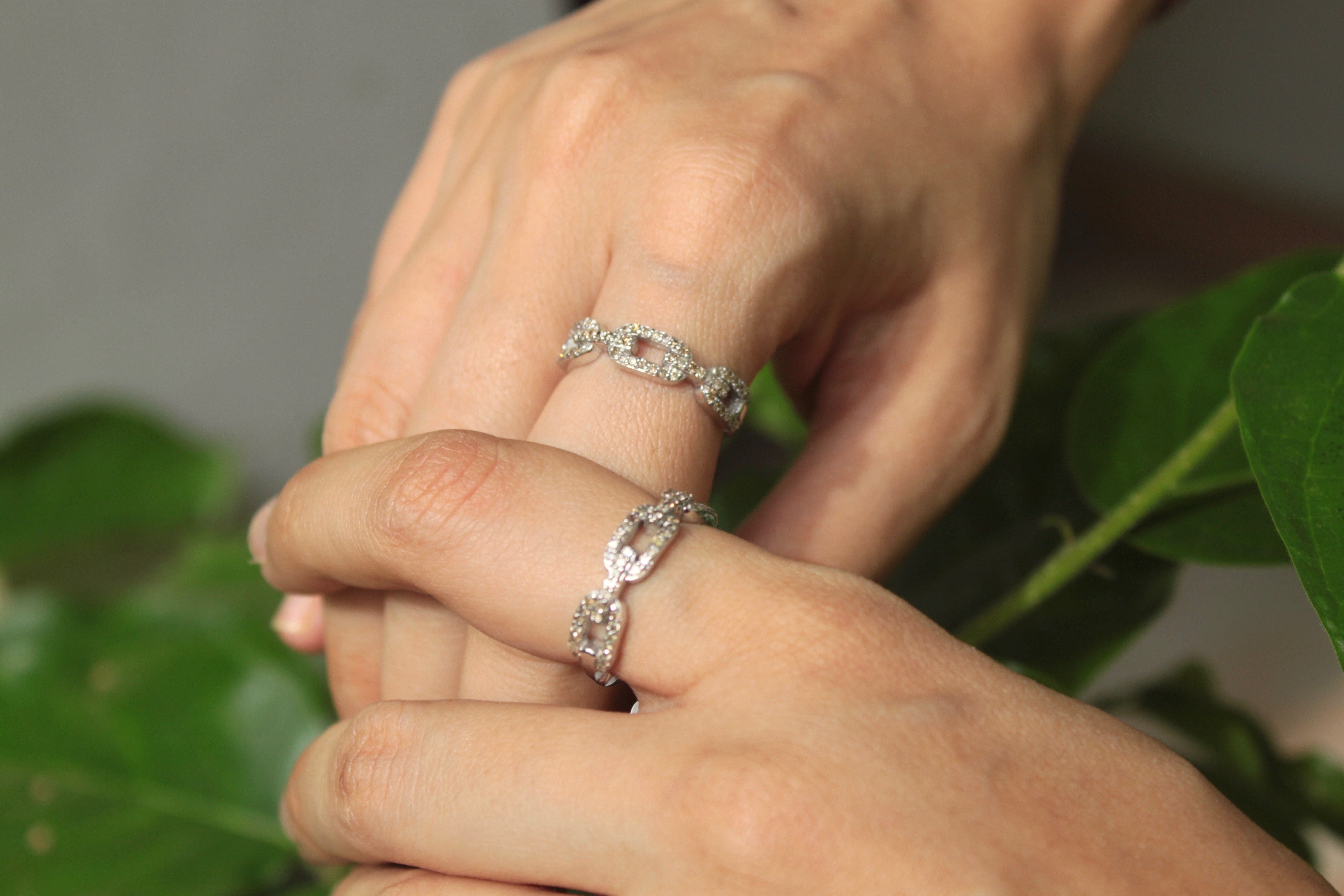 925 silver Art Deco rings geometric link design over leaves